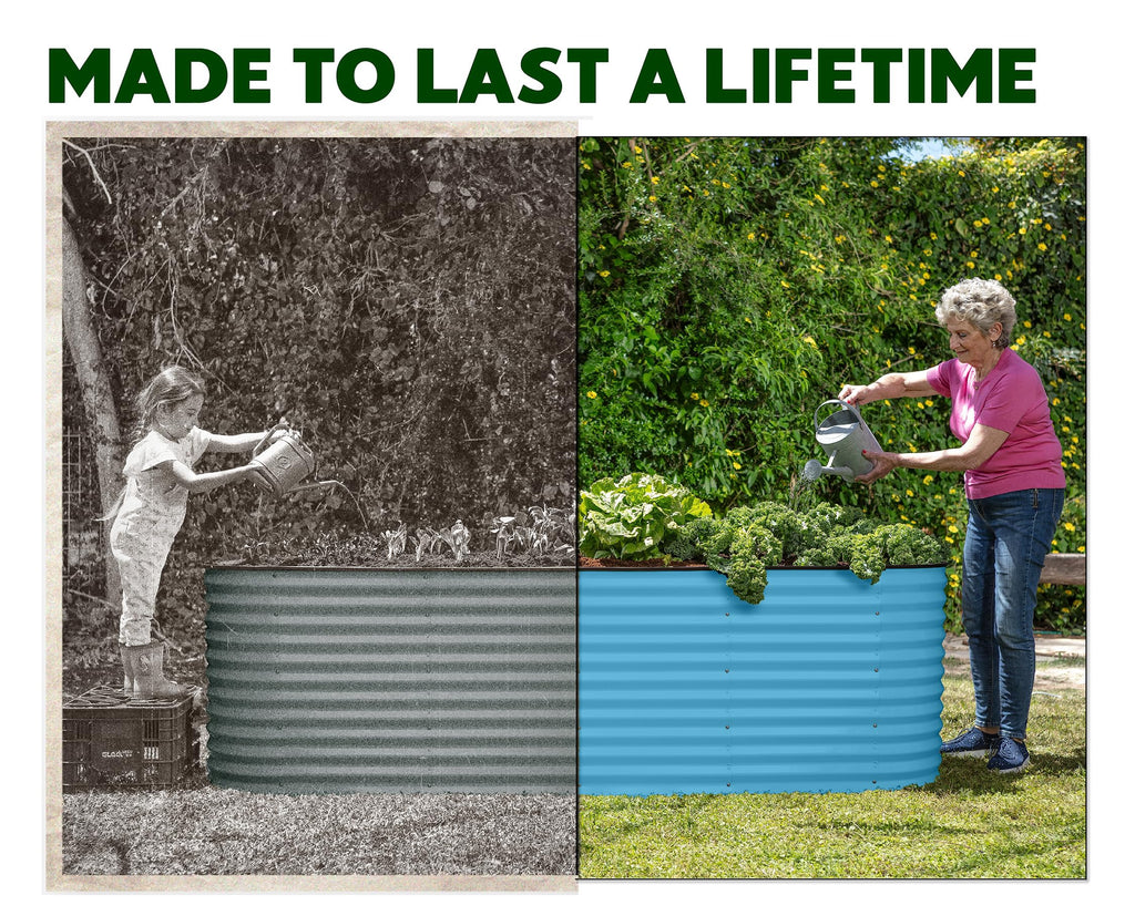 9-in-1 Galvanized Steel Raised Garden Bed // 8×2×1.5 ft Modular Planter for Gardening, Vegetables, Flowers // 18" Tall Metal Raised Garden Beds Outdoor (Dark Green) // Patented Design Planter Box