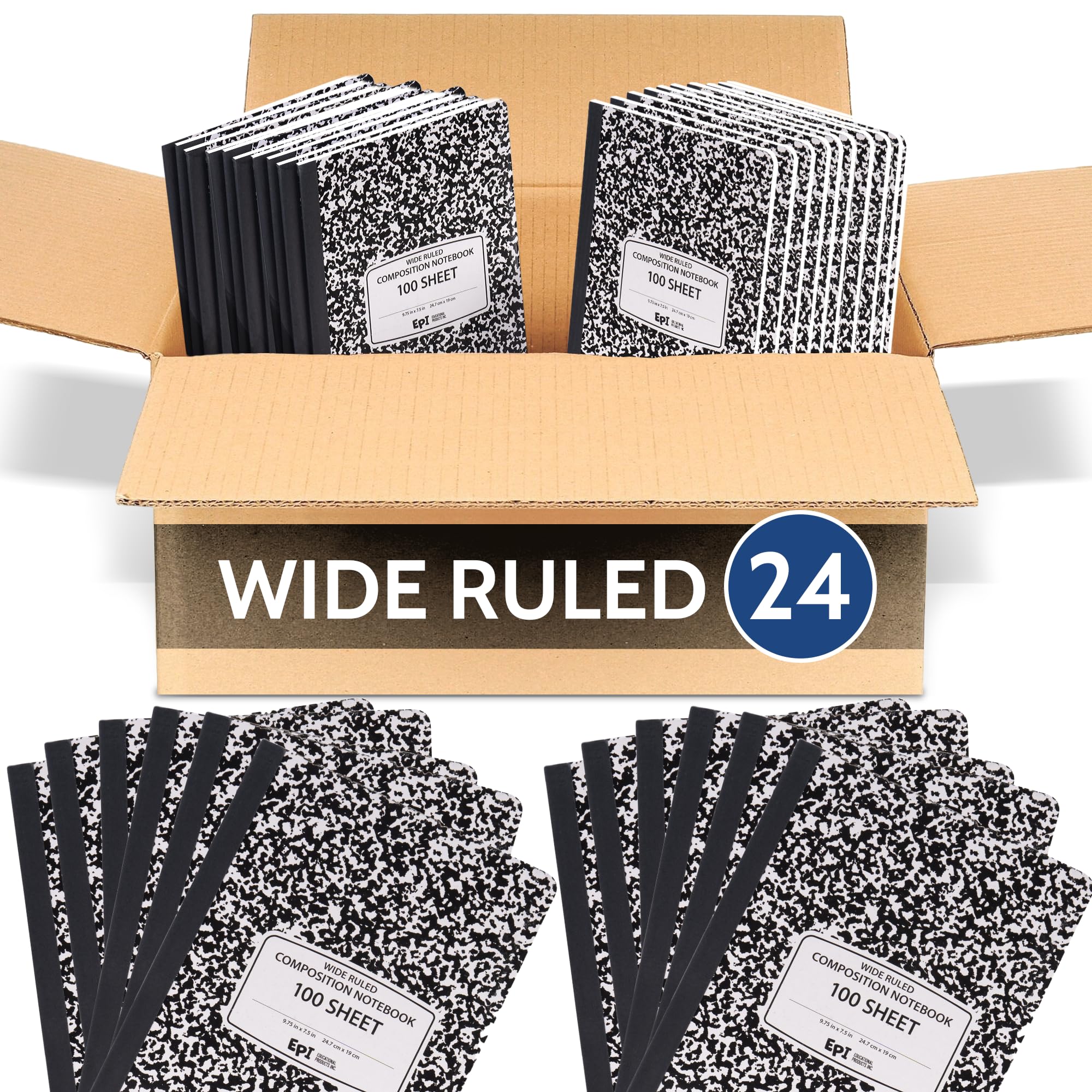 3 Pack - EPI Marble Hardcover Wide Ruled Composition Notebook | 200 Pages (100 Sheets), 9.75 x 7.5 in, Sturdy Sewn Binding | School, Office, Journaling, Notes
