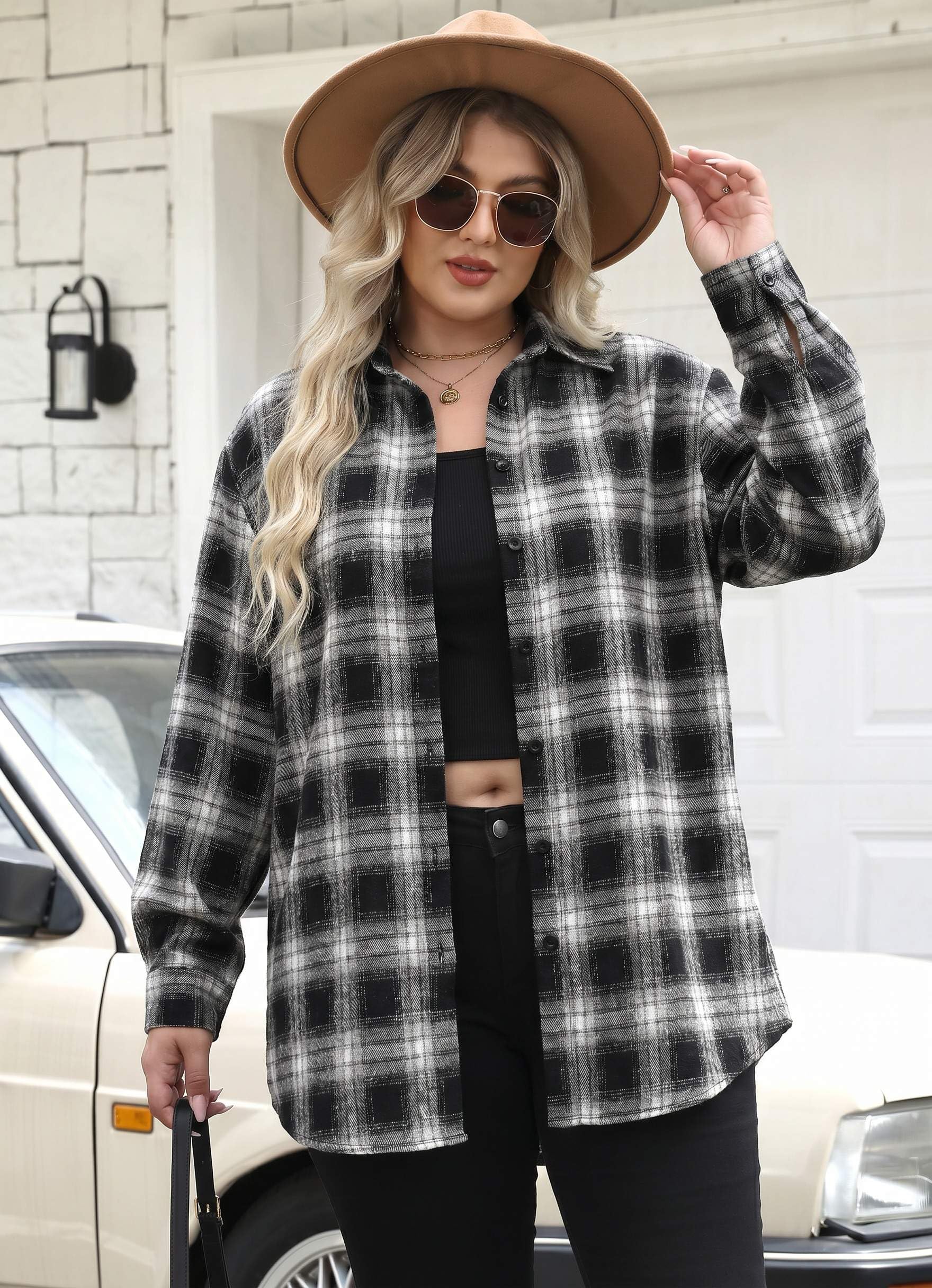 Zeagoo Womens Plus Size Flannel Shirts Plaid Shirts Long Sleeves Casual Button Down Collared Shacket Tops