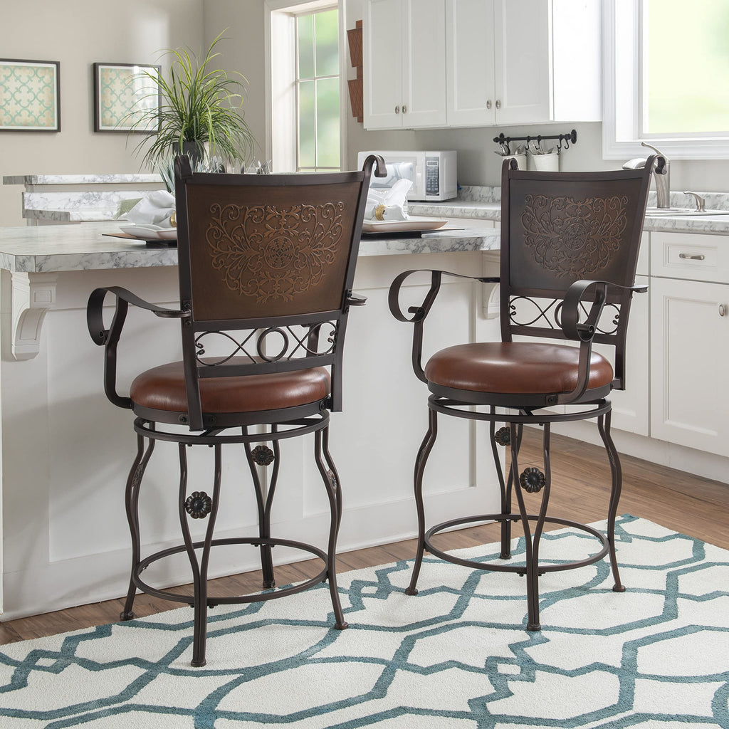 Powell Company Big & Tall Copper Stamped Back Arms by Powell Big and Tall Counter Stool, 24" Seat Height, brown