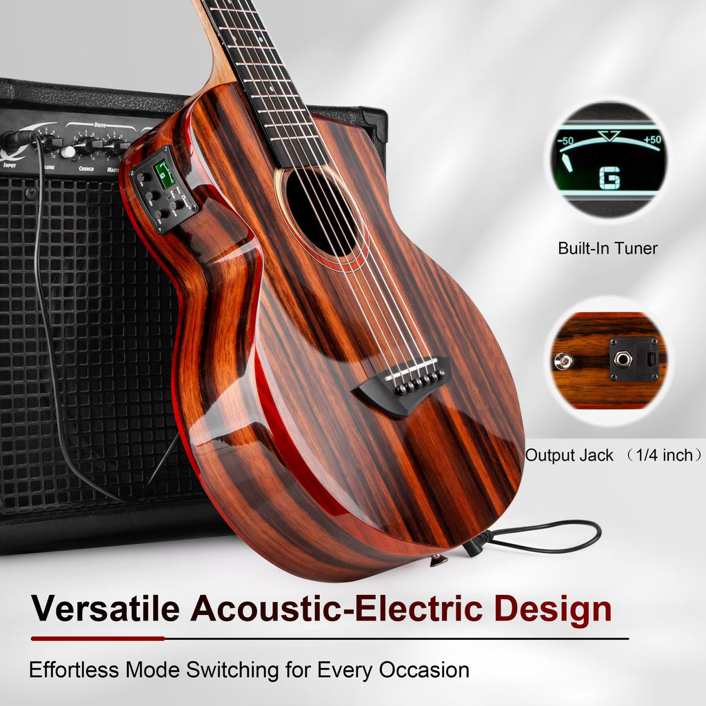 Caramel TEG95 Butterfly Bocote Glossy Tenor Acoustic & Electric Ukulele | 26-inch Handmade Professional Ukelele Kit with Accessories