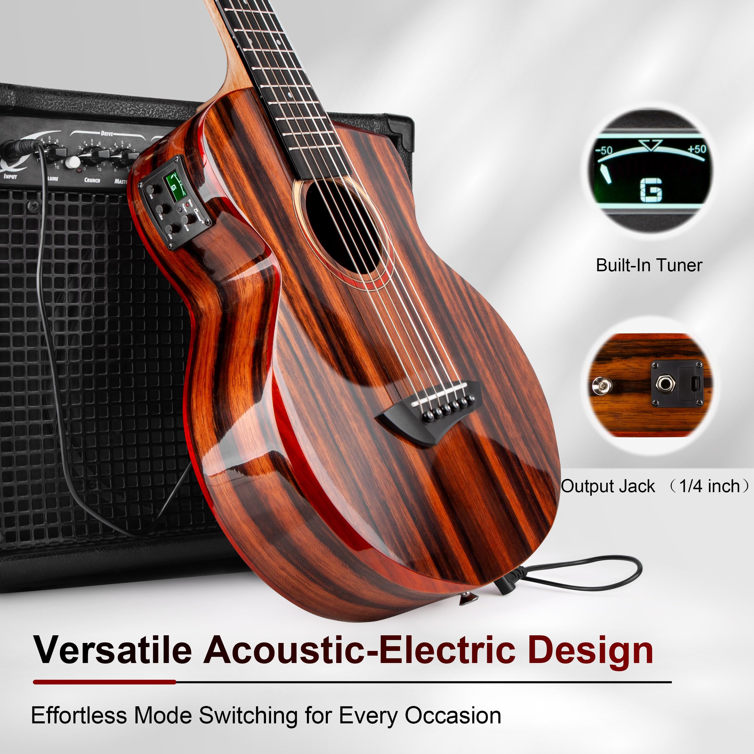 Caramel TEG95 Butterfly Bocote Glossy Tenor Acoustic & Electric Ukulele | 26-inch Handmade Professional Ukelele Kit with Accessories