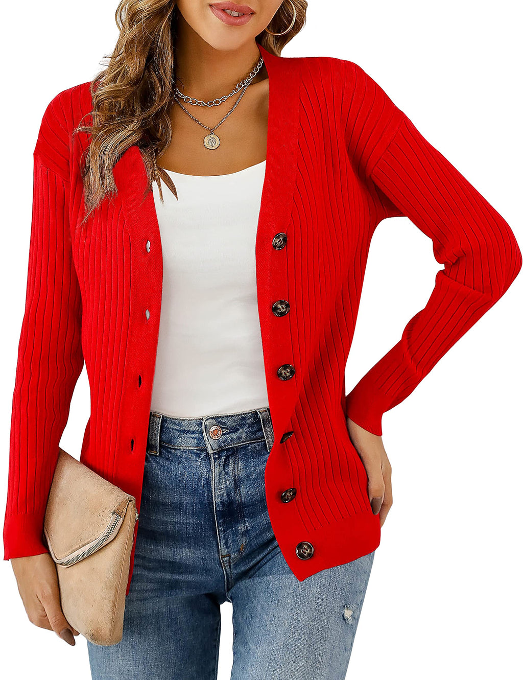 LIENRIDY Women's Knit Cardigan Long Sleeve Button Down Sweater Lightweight Cardigans, S-XL