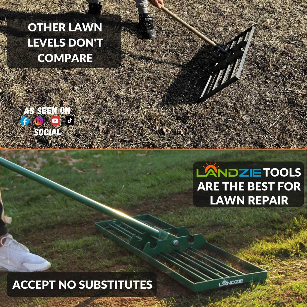 LANDZIE - The Original Lawn Leveling Rake – 24" Steel Handle Yard Leveler, Lawn Level Tool for Creating a Flat Surface - Works for Soil, Dirt, Topdressing, and Ground