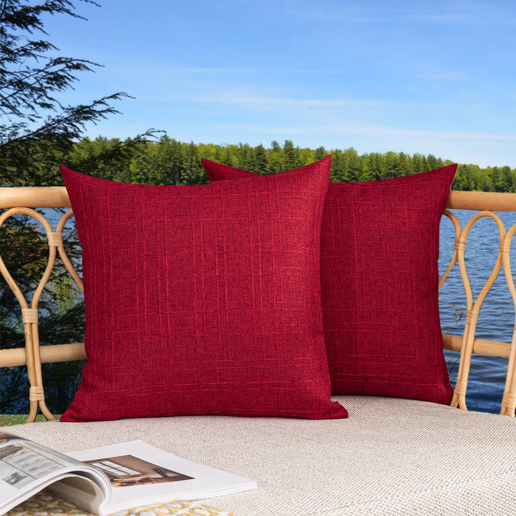 Kevin Textile Pack of 2 Outdoor Waterproof Pillow Covers Checkered Decorative Cushions Sham Throw Pillowcases Shell for Patio Tent Garden Couch Bed Sofa 16x16 Inch Army Green