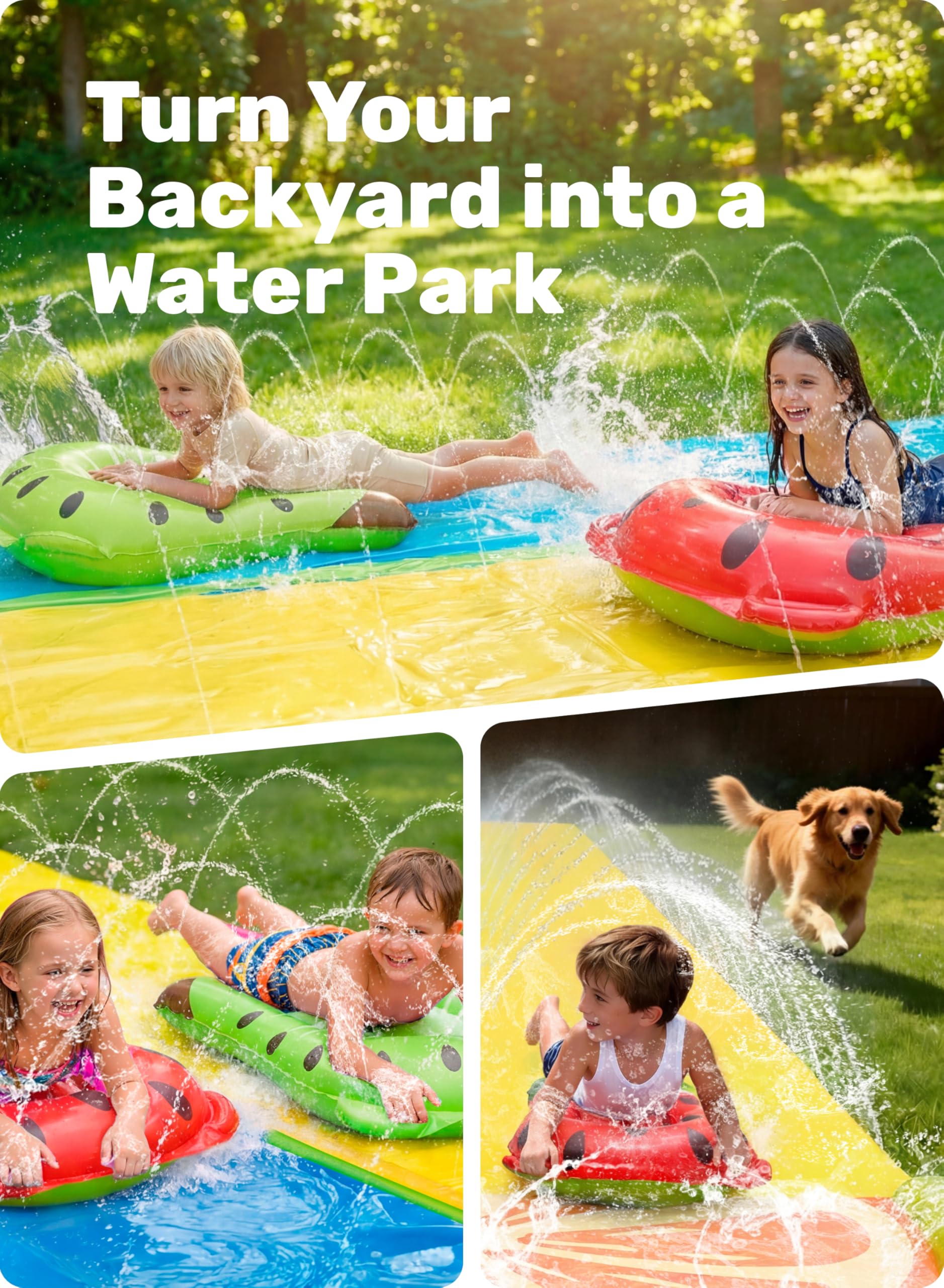 Sloosh Water Slides with 2 Inflatable Boards,22.5ft Double Lane Splash Slip Lawn Water Slide with Advanced Sprinklers Summer Toy for Kids Adults Fun Backyard Summer Outdoor, Orange