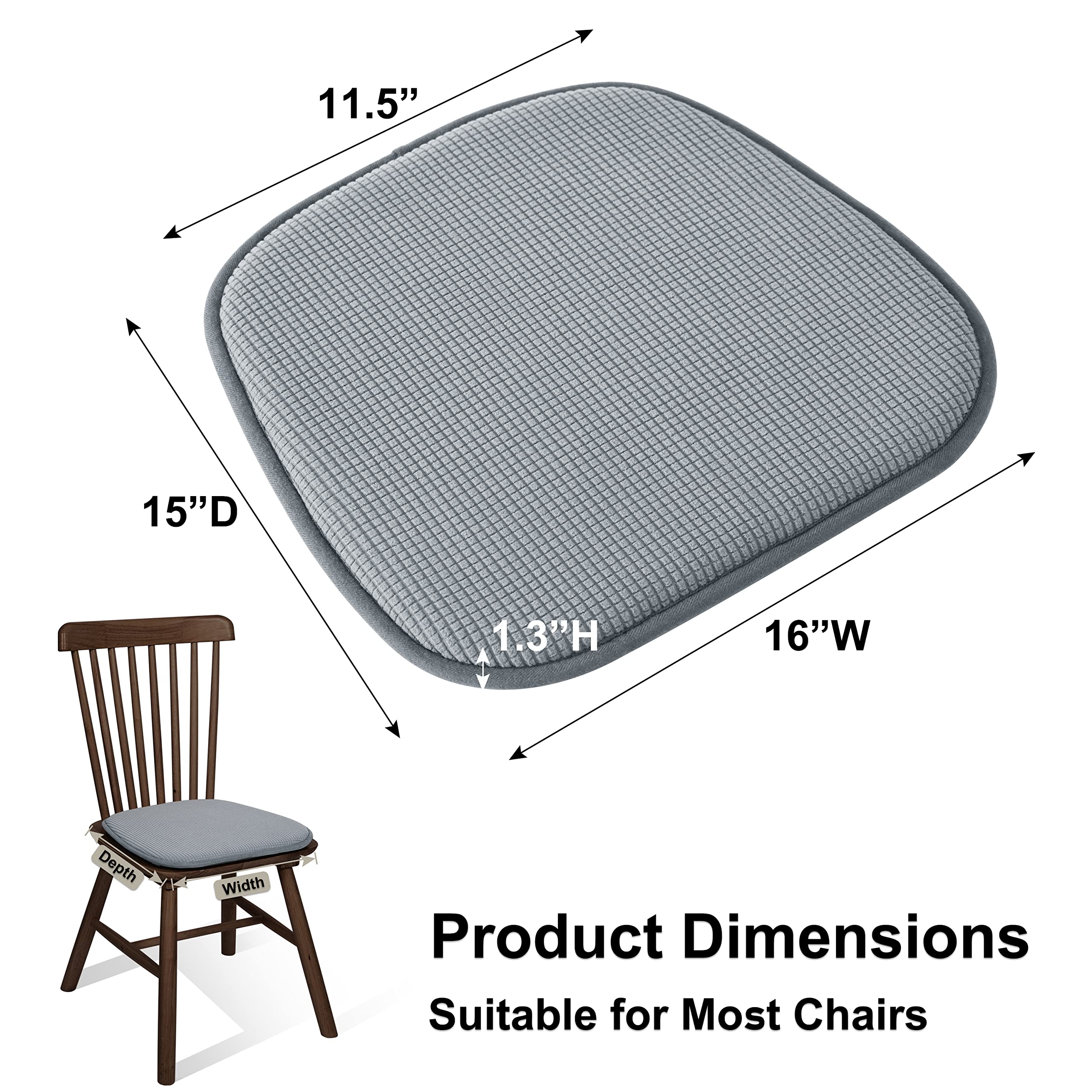 Shinnwa Dining Chair Cushions 2 Pack, Non Slip Indoor Chair Pads, U-Shaped Kitchen Seat Cushions, Set of 2, 15 x 16 Inches, Black