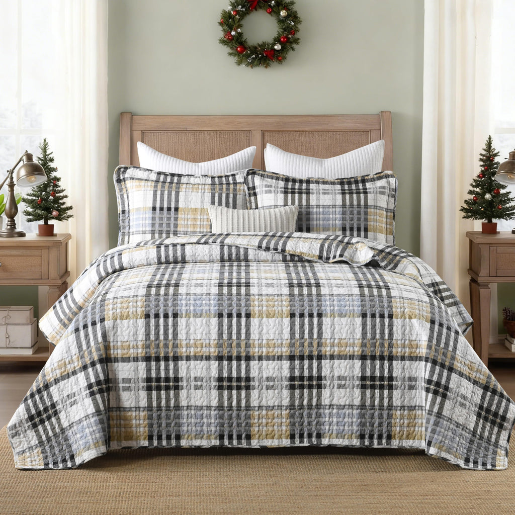 Yellow Quilts Queen Size, Paisley Comforter Set Queen Cotton Bed, Yellow Grey White Comforter, Striped Bedding Queen Size, Lightweight Luxury Bedspread,3 Piece