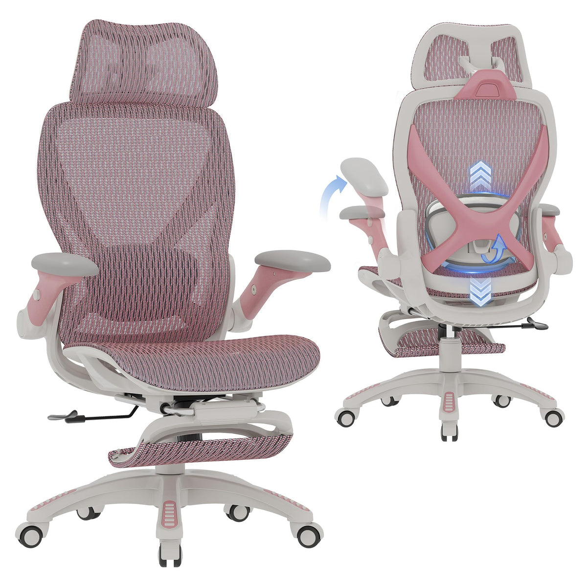 ELABEST X100 Ergonomic Office Chair with Footrest, Big and Tall Home Desk Chair with 5D Flip-Up Arms, Adjustable 3D Lumbar Support,High Back Rolling Computer Chair, Swivel Mesh Chairs (Coffee Break)