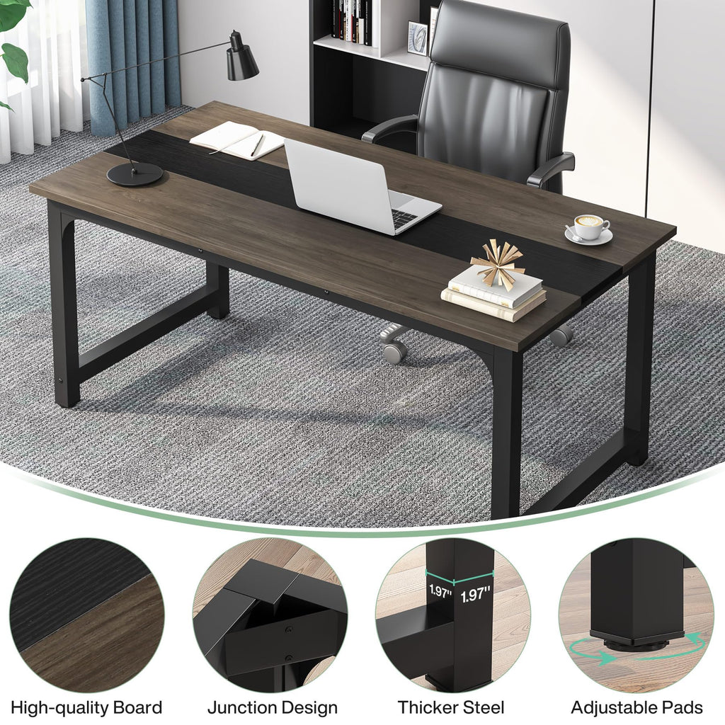Tribesigns 63” Executive Desk, Large Office Computer Desk with Thicken Frame, Modern Simple Workstation Business Furniture for Home Office, Rustic Brown/Black
