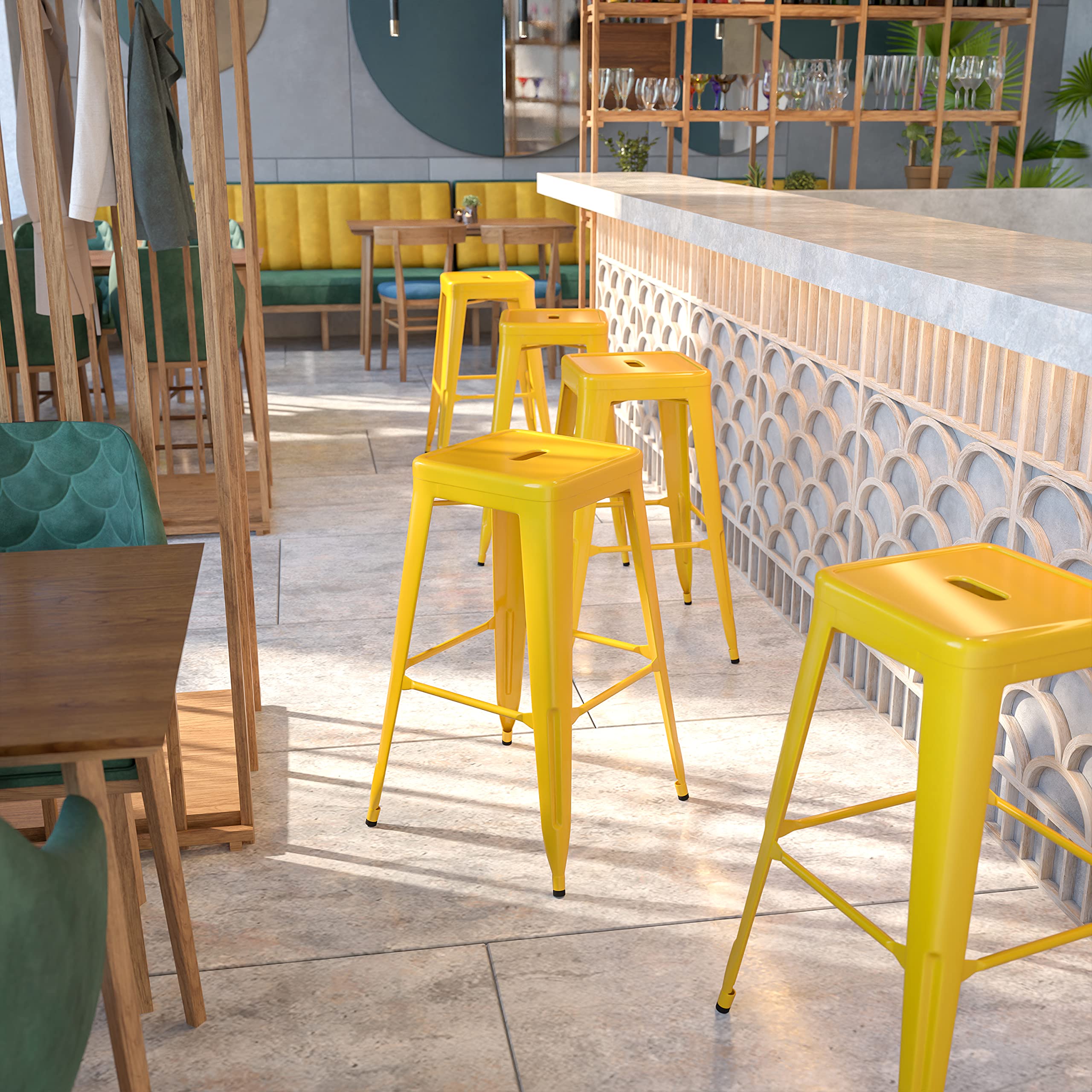 Flash Furniture 30"H Commercial Modern Metal Backless Barstool, Indoor/Outdoor Industrial Square Stacking Bar Stool for Patio Bars/Restaurants, Black