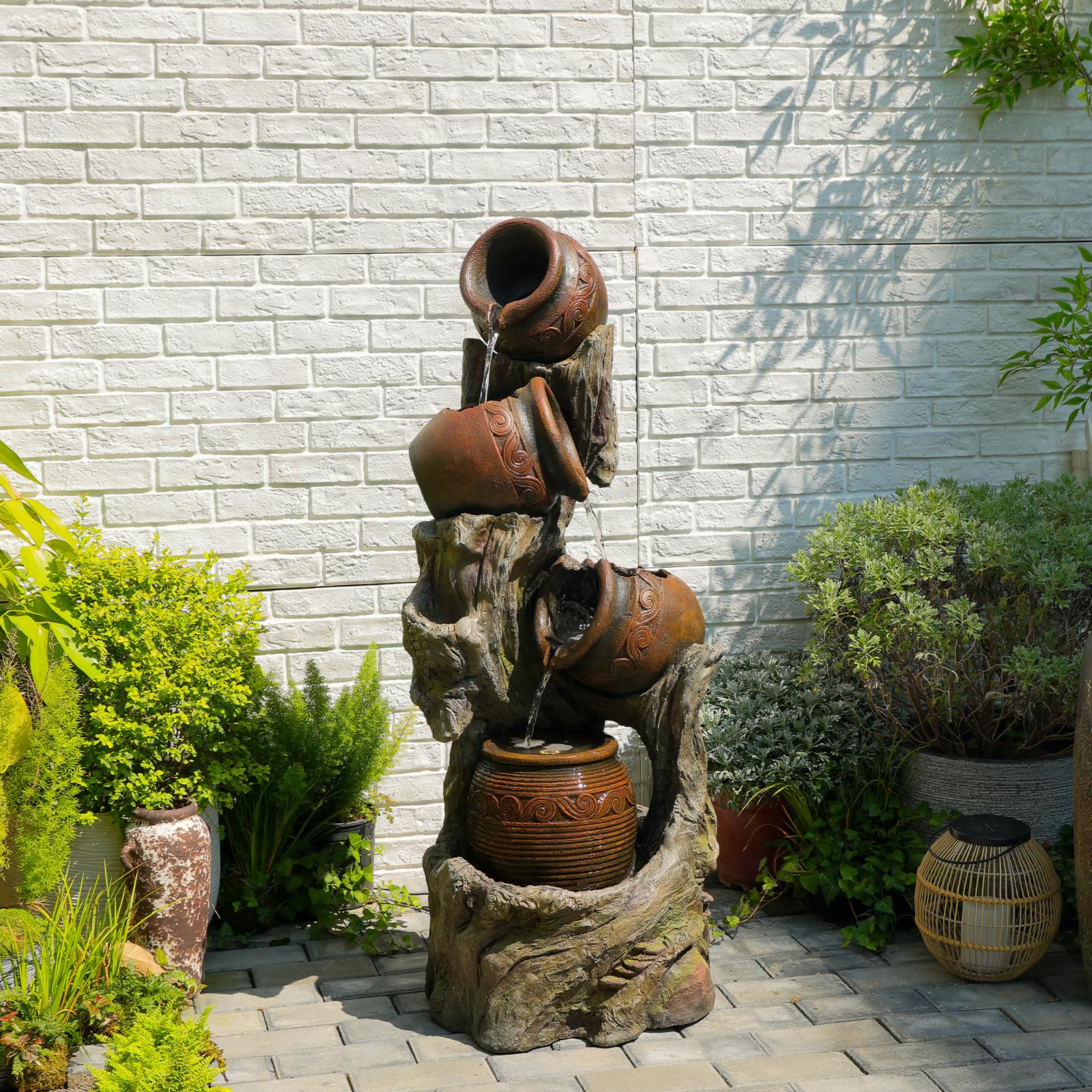 Bumilgar 2-Tier Bowl Water Fountain with LED Lights, 27.95" Tall Freestanding Outdoor & Indoor Garden Waterfall Fountain for Yard, Patio, Backyard, Floor Standing Home Decor