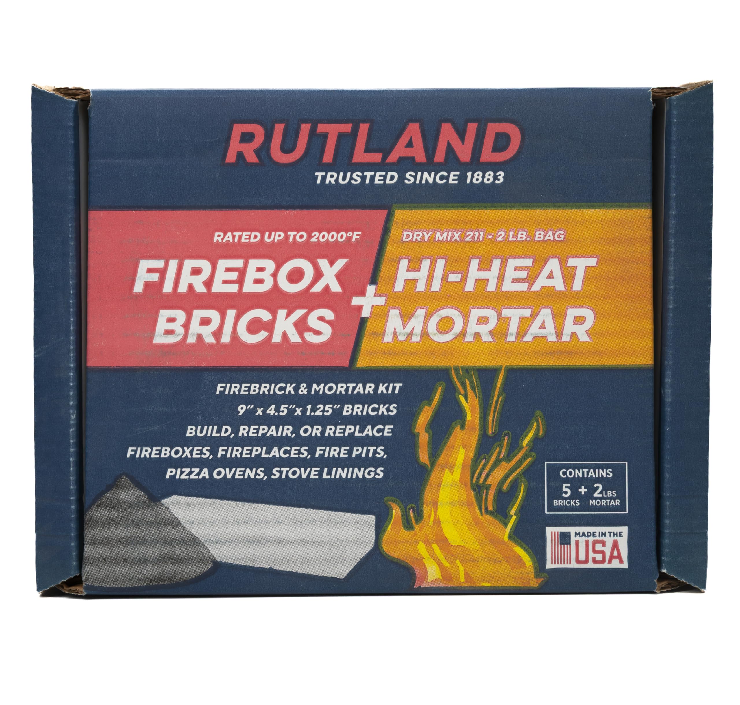 Rutland Dry Mix 211 Refractory Mortar 2.5 Pound - USA-Made High Temperature Mortar for Masonry - 2550°F Fire Cement Patch for Fireplace Brick, Fire Pit, Kiln, Forge & Pizza Oven Repair