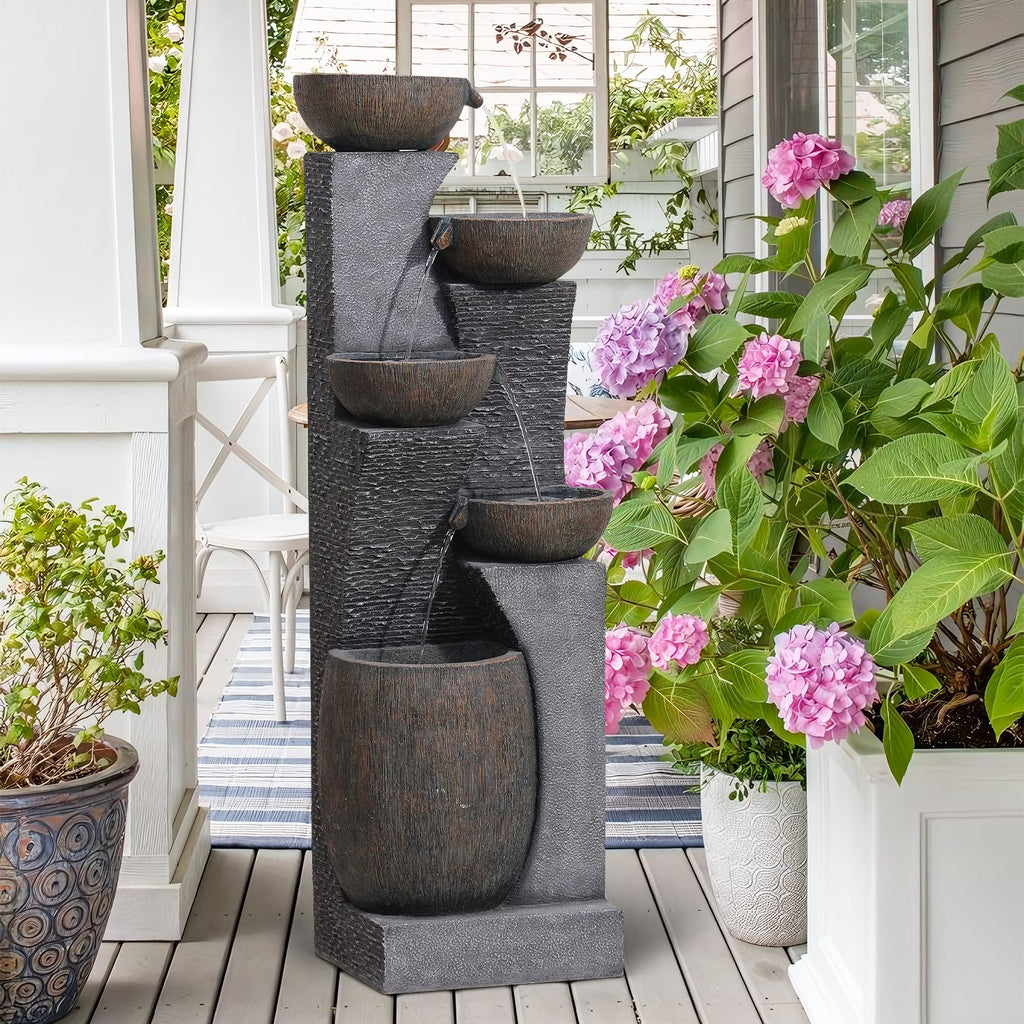 Bumilgar 2-Tier Bowl Water Fountain with LED Lights, 27.95" Tall Freestanding Outdoor & Indoor Garden Waterfall Fountain for Yard, Patio, Backyard, Floor Standing Home Decor