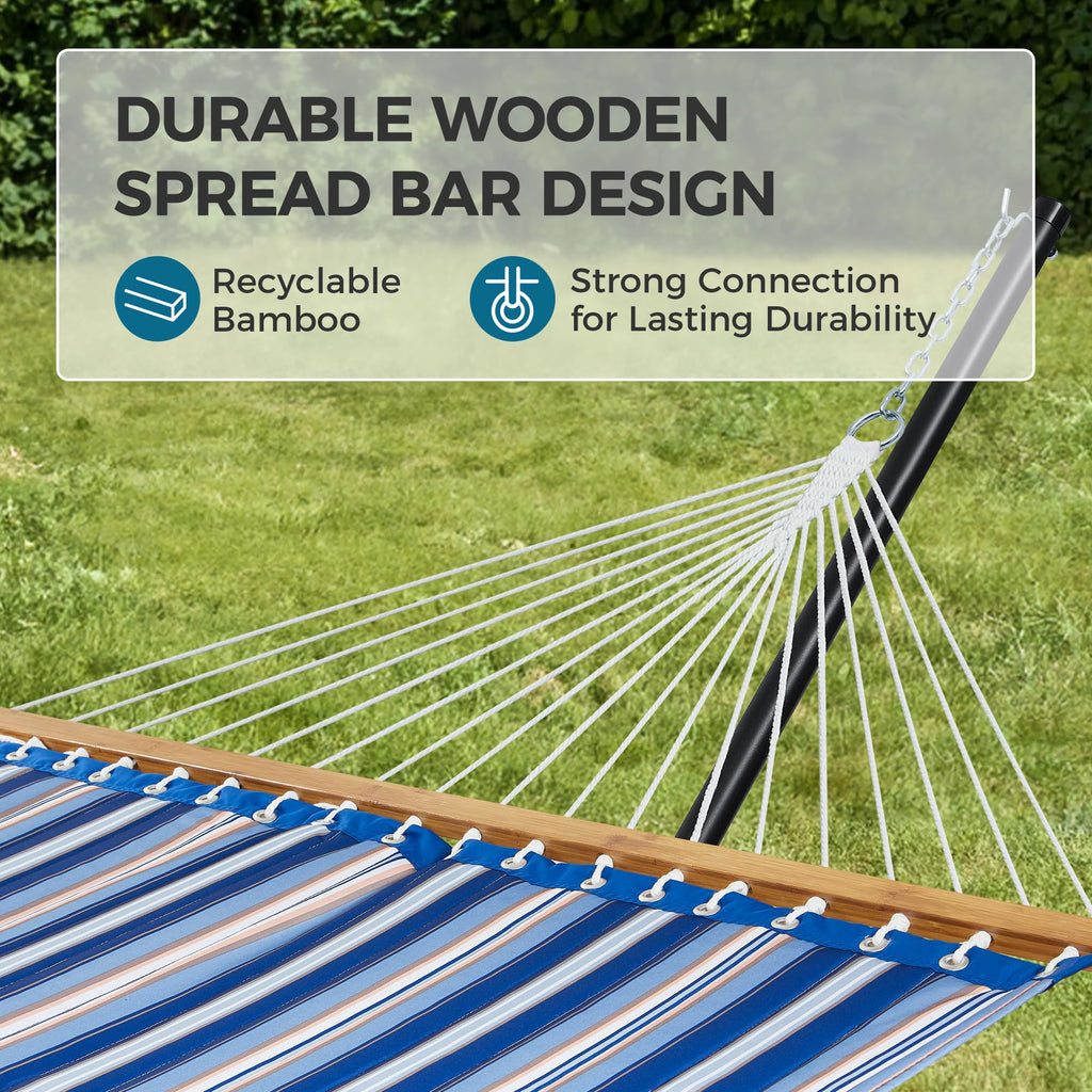 SUPERJARE Hammock with Stand, 2 Person Quilted Outdoor Hammock, Detachable Pillow & Bamboo Spreaders, Portable Hammock with Carrying Bag, Heavy Duty Stand, Perfect for Outside, Patio, Aqua Blue