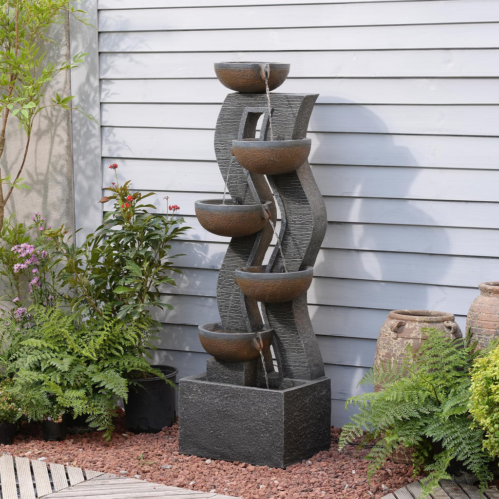 Bumilgar 2-Tier Bowl Water Fountain with LED Lights, 27.95" Tall Freestanding Outdoor & Indoor Garden Waterfall Fountain for Yard, Patio, Backyard, Floor Standing Home Decor
