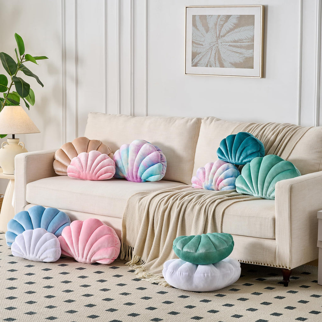 XIAIJIA Seashell Decorative Pillow Shell Shaped Throw Pillow 3D Insert Beach Pillow Soft Velvet Pillow Sea Ocean Decoration Couch Bed Pillow Cushions(Champagne,14 X 11 inch)
