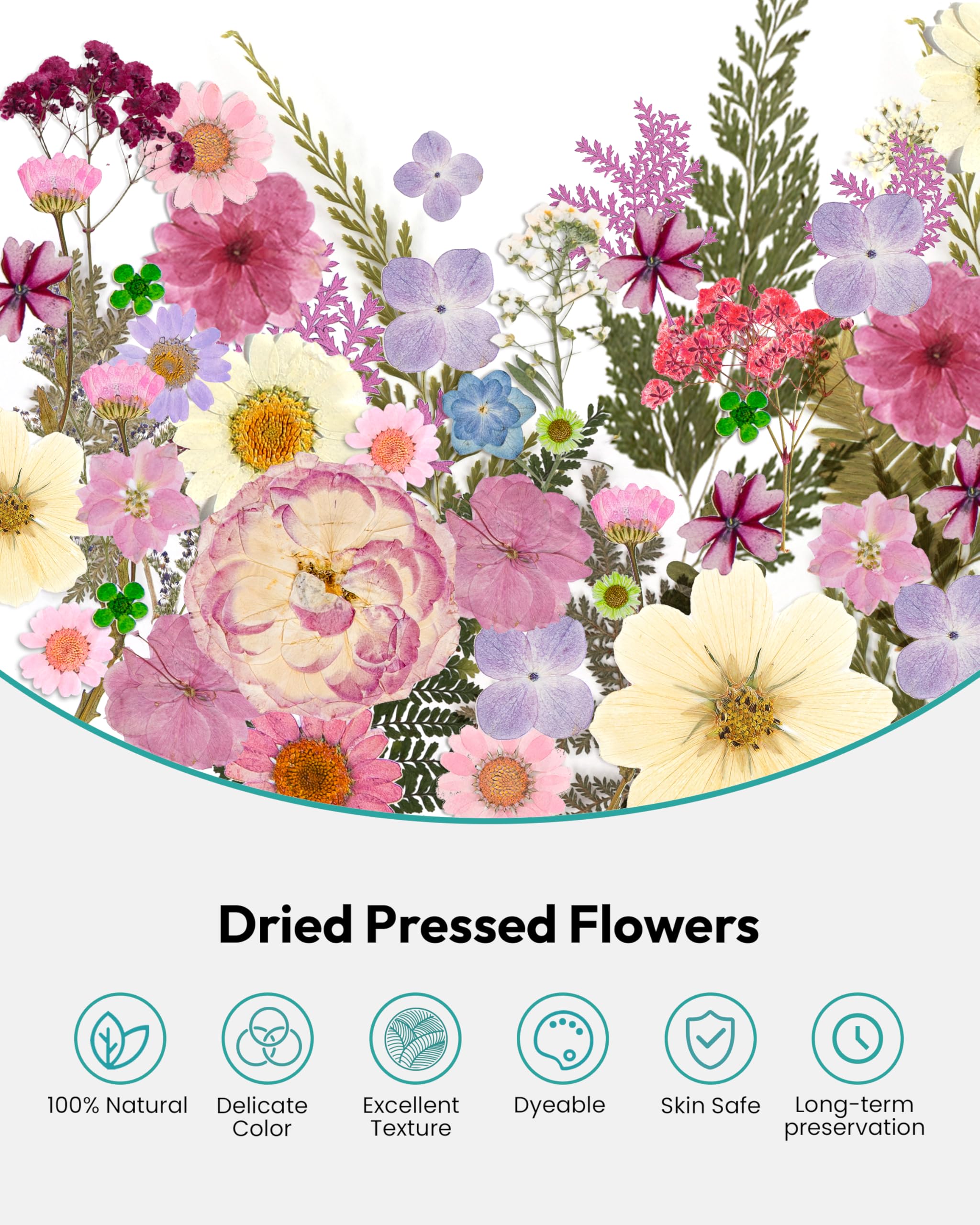 Dried Flowers, Resiners 58Pcs Pressed Flowers for Craft Pink Real Natural Dried Flowers Dry Leaves Kit for DIY Making Crafts Resin Soap Candle Scrapbook Supplies Card Making Jewelry