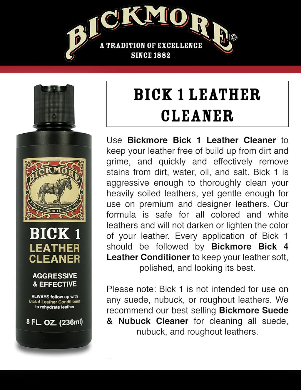 Leather Boot Care Kit - Bick 1 Cleaner, Bick 4 Conditioner, Gard-More Water Repellent Spray & Cloth - Made in USA - Shoe Care Set for Cowboy Boots, Work Boots, Furniture, Bags, Purses, Jackets, & Tack