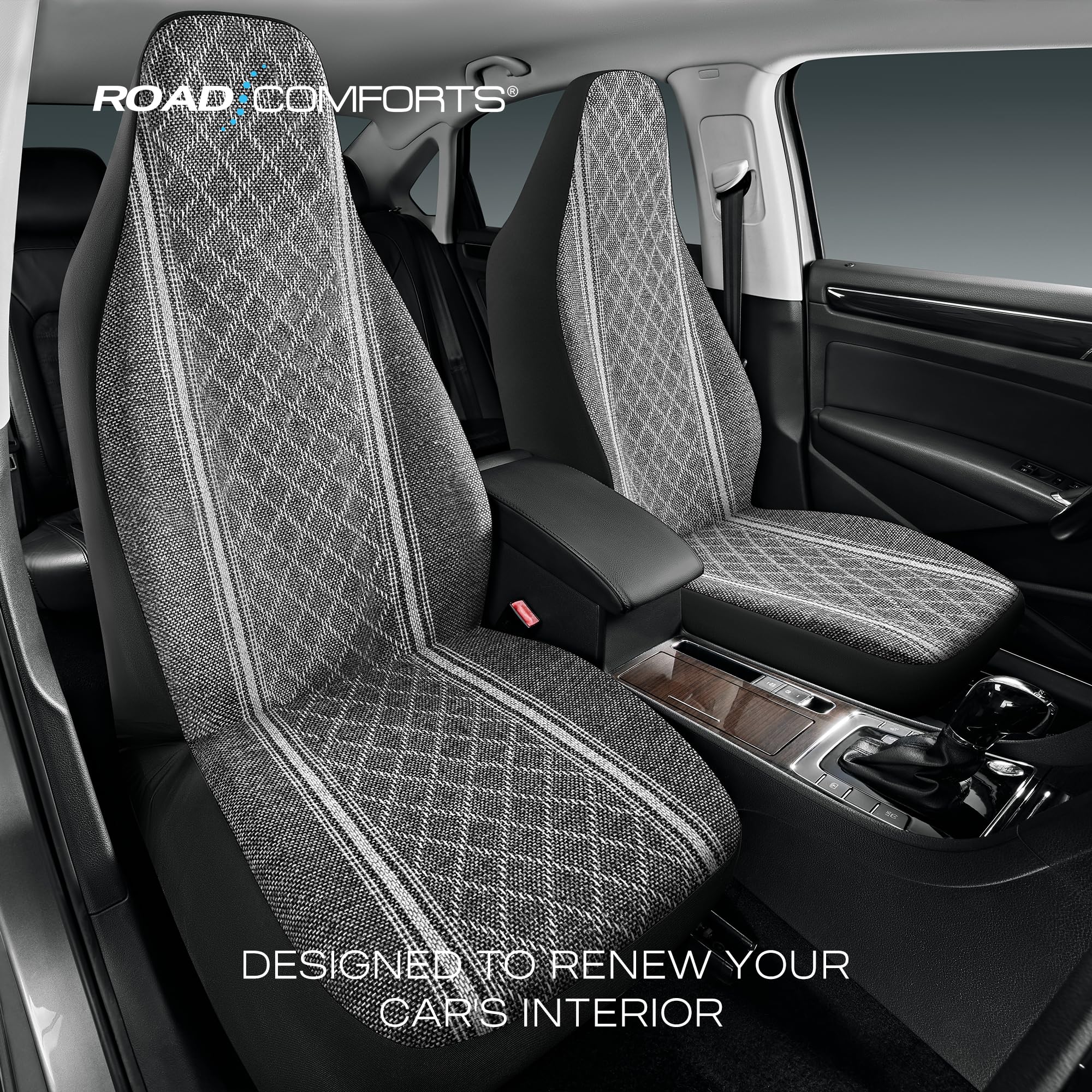 Road Comforts Baja Blanket Seat Covers Gray Diamond Bucket Seat Covers Low Back Full Set - Jacquard Fabric, Airbag Compatible, Universal Fits for Most Cars, Truck, SUV, Vans