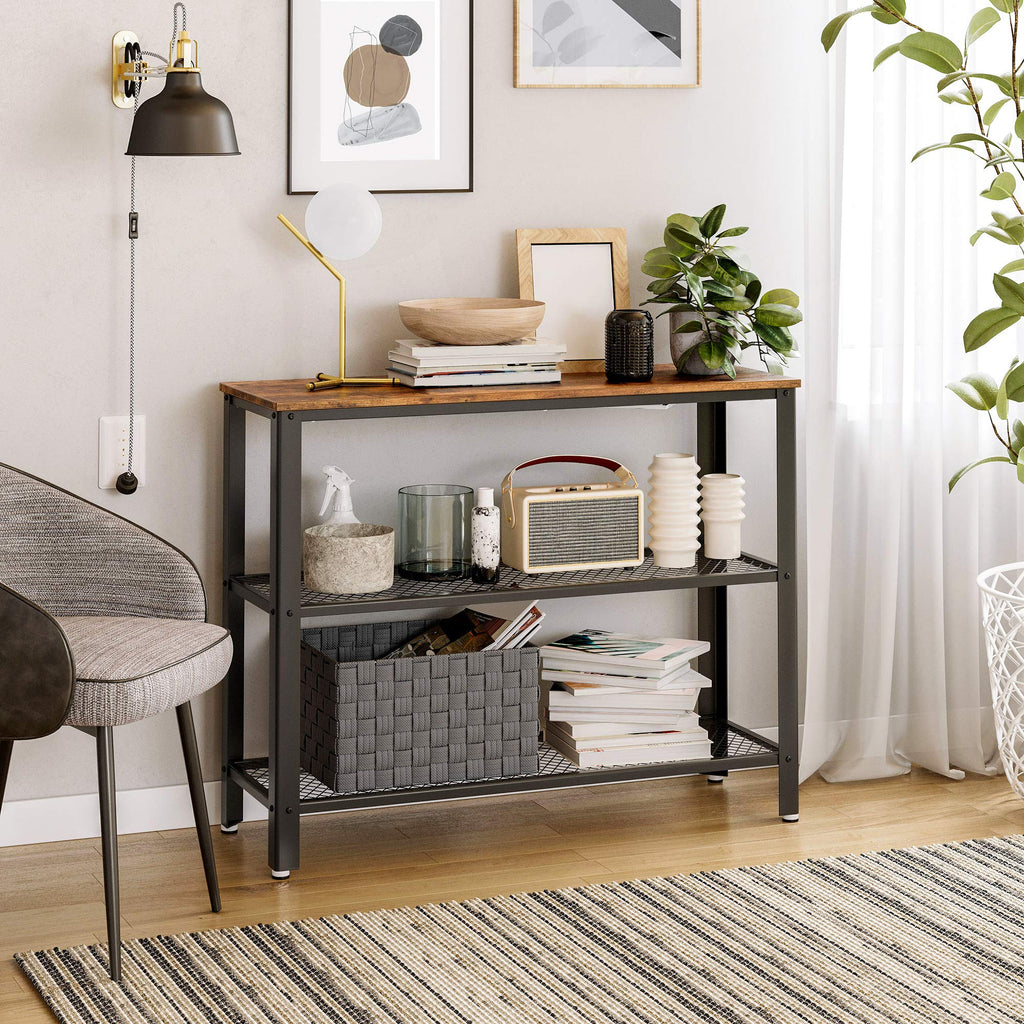 VASAGLE 40" Industrial Console Table, 3 Tier Entryway Table with Storage Shelf, Narrow Sofa Table for Living Room, Hallway, Entrance Hall, Corridor, Bedroom, Greige and Black ULNT081B02