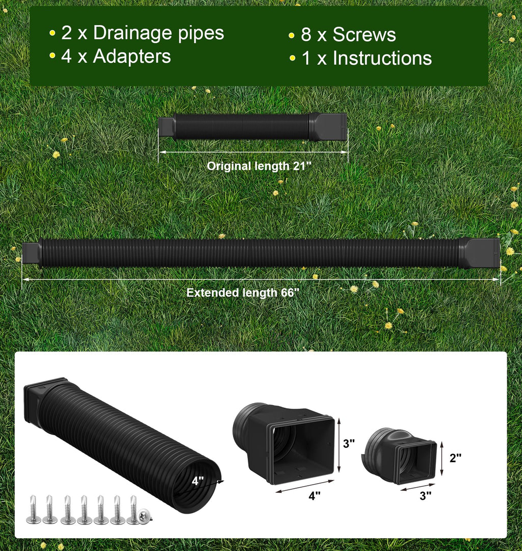 Ogutter Rain Gutter Downspout Extensions, Downspout Extender for Rainwater Drainage Flexible, Down Spout Drain Extension Pipe and Extendable from 21 to 66 Inches (Black)