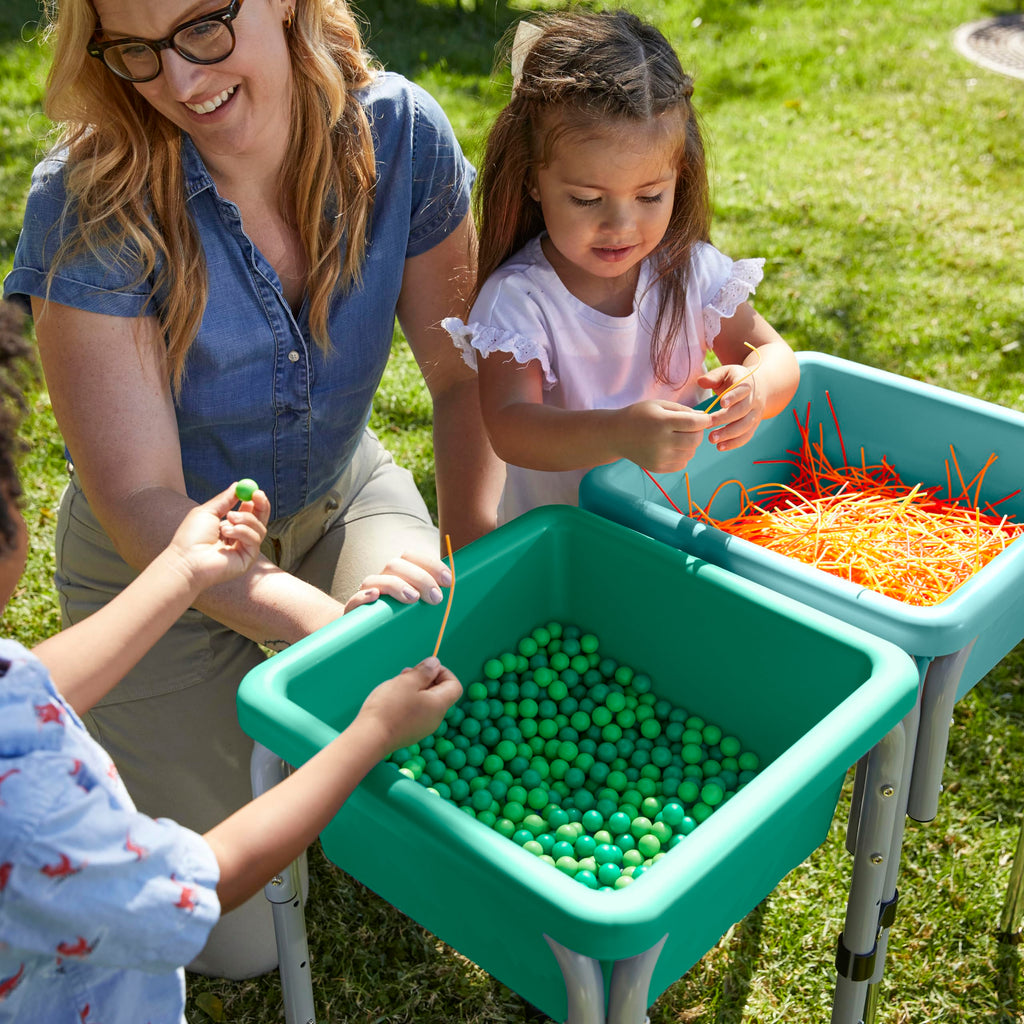 ECR4Kids 2-Station Sand and Water Adjustable Play Table, Sensory Bins, Blue/Red