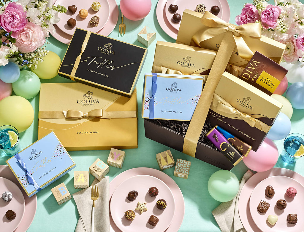 Godiva Chocolatier Gold Ribbon 9-Piece Assorted Chocolate Gift Box – Gourmet Chocolate Candy Variety Pack – Dark Caramel, Milk Chocolate, Nuts– Gift Basket for Congratulations, Birthday and Anniversary