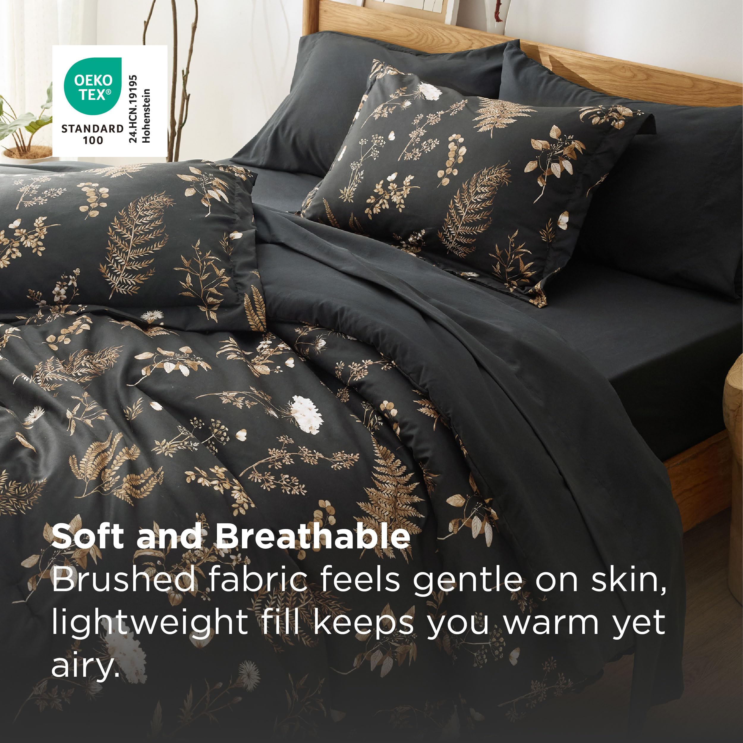 Bedsure Twin Comforter Set - 5 Pieces Floral Sage Green Soft Bedding Sets, Twin Bed in a Bag with Botanical Flowers Comforter, Sheets, Pillowcase & Sham