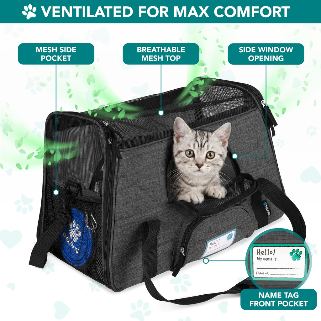 PetAmi Airline Approved Pet Carrier for Cats & Small Dogs, Soft Sided TSA Travel Carrier Bag with Sherpa Bed, Breathable Mesh Ventilation, Collapsible Bowl, Fits Under Seat, Up to 18 lbs, Small Black