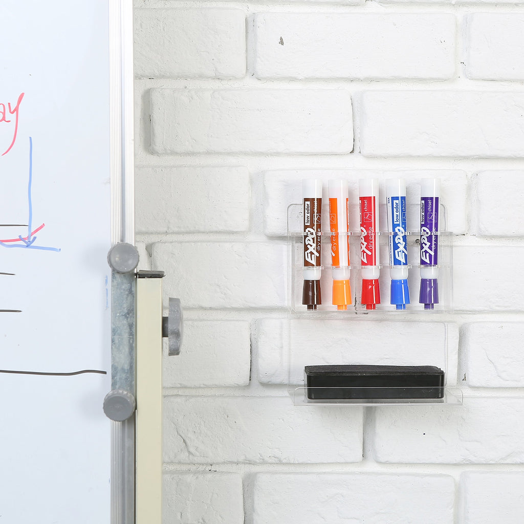 MyGift Dry Erase Marker Holder 10 Slots Whiteboard Marker Holder for Wall Dry Erase Eraser Holder Wall Mount Black