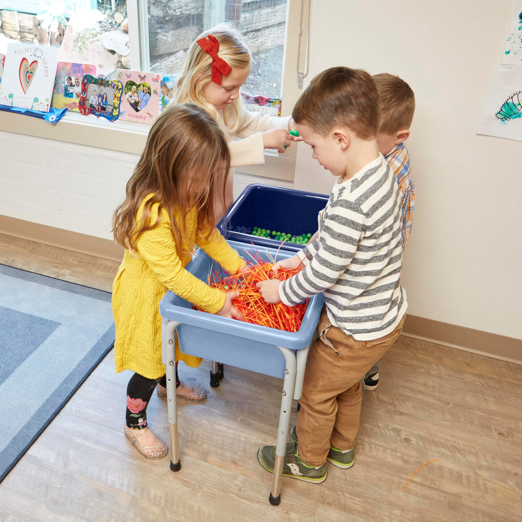 ECR4Kids 2-Station Sand and Water Adjustable Play Table, Sensory Bins, Blue/Red