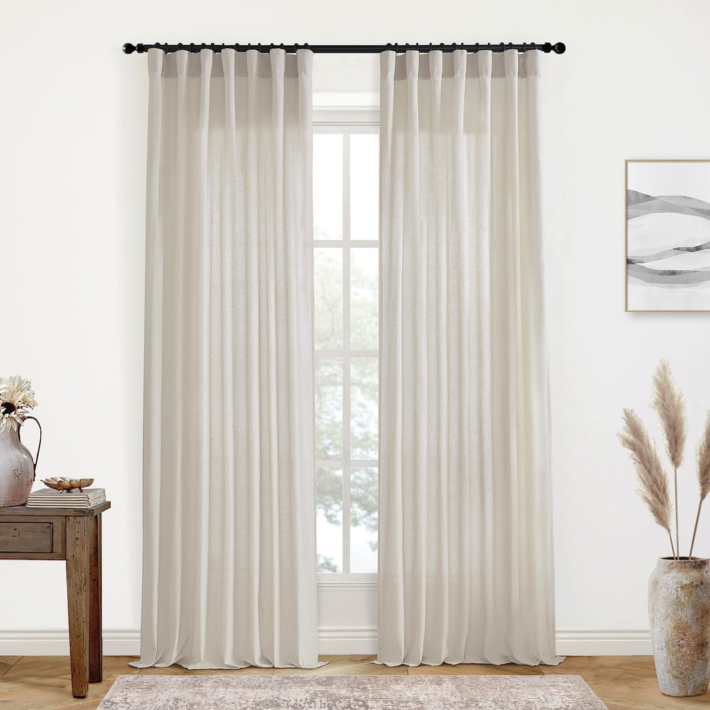 XTMYI 54 Inch Length Sheer Curtains 2 Panels Set for Bathroom,Linen Cotton Semi Privacy Boho Short Curtains for Kitchen Window Bedroom Living Room,40x54 in Long,Cream Ivory Off White