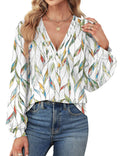Agnes Urban Womens V Neck Long Sleeve Tops Dressy Casual Fall Shirts Puff Sleeve Loose Tunic Trendy Tops Blouses