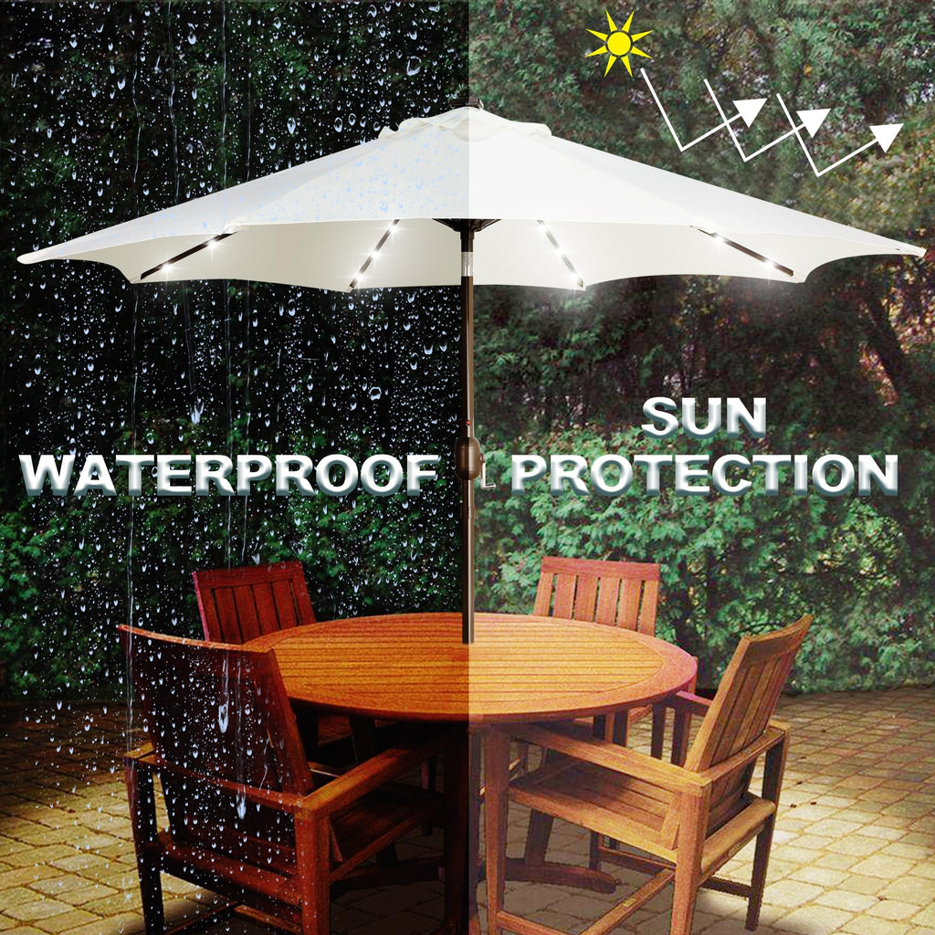 Blissun 9 ft Solar Umbrella, 32 LED Lighted Patio Umbrella, Table Market Umbrella, Outdoor Umbrella for Garden, Deck, Backyard, Pool and Beach (Light Blue)