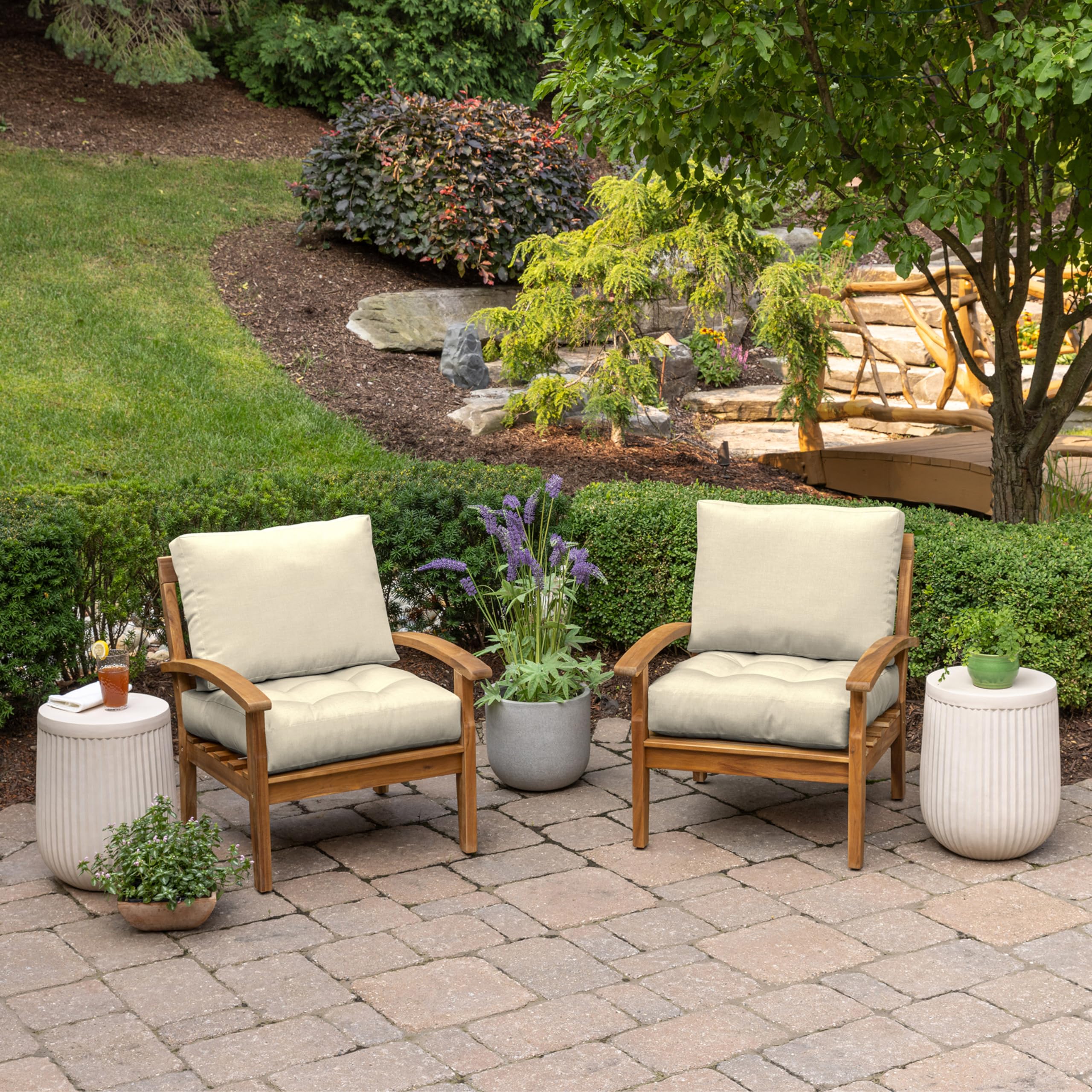Arden Outdoor Plush Modern Tufted Blowfill Deep Seat Set, 24 x 24, Water Repellent, Fade Resistant, Deep Seat Bottom and Back Cushion for Chair and Sofa, Alana Tile