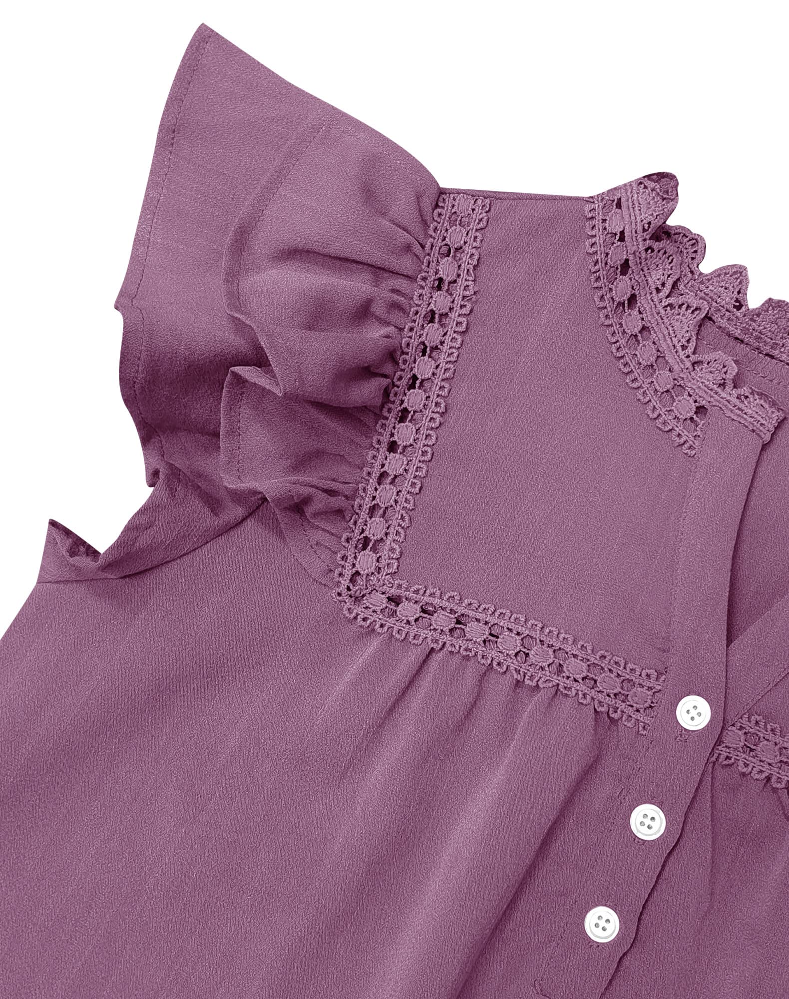 Women's V Neck Lace Crochet Shirts Button Down Short Sleeve Casual Blouse Tops