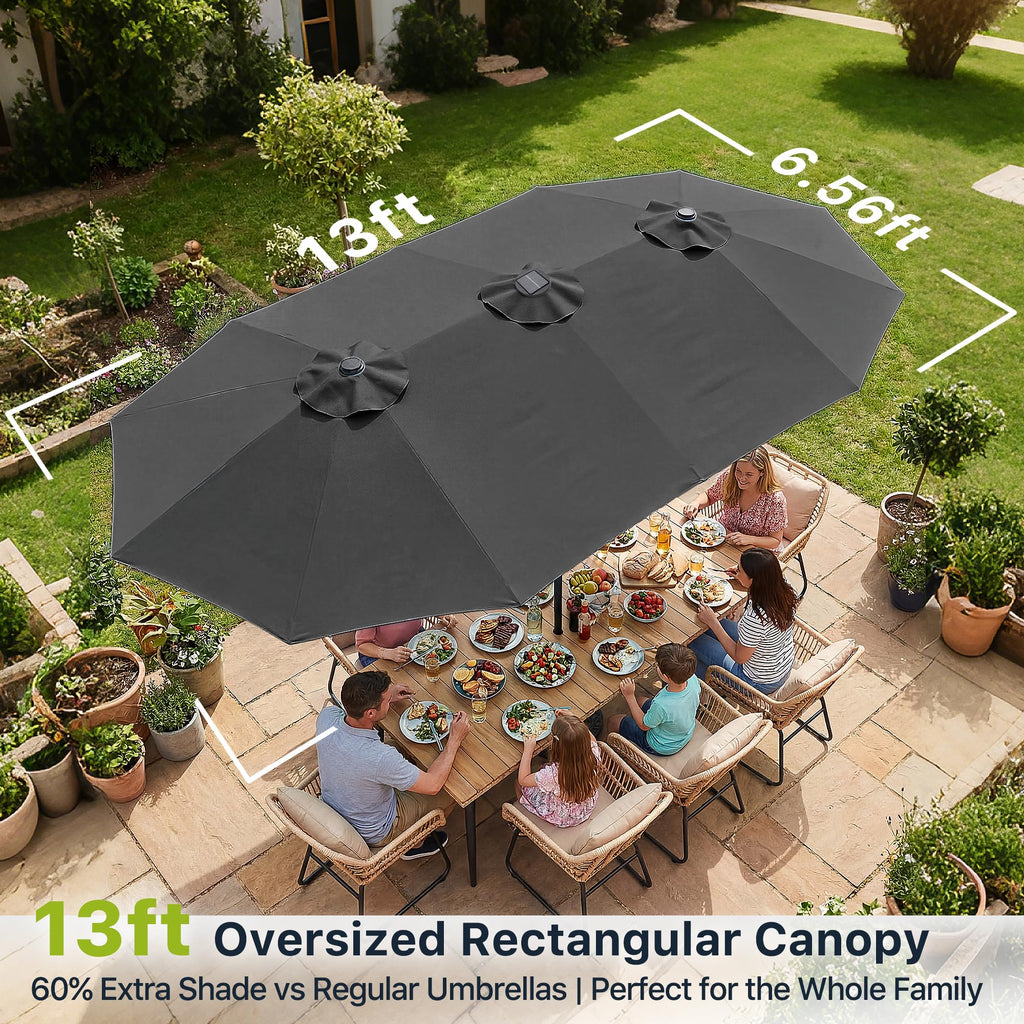 FREE SOLDIER 13ft Patio Umbrella Double Sided Outdoor Umbrella for Patio Table Umbrella with Solar lights for Garden Yard Pool (Beige)