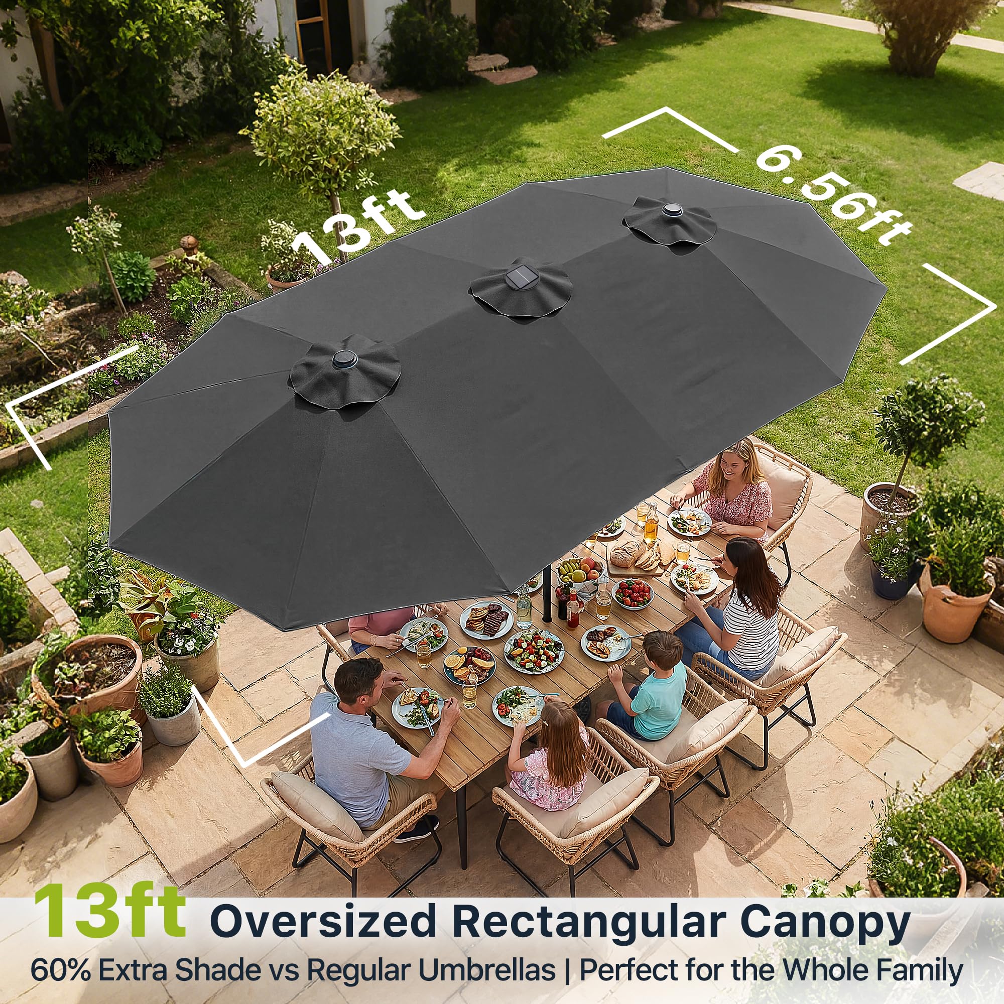 FREE SOLDIER 13ft Patio Umbrella Double Sided Outdoor Umbrella for Patio Table Umbrella with Solar lights for Garden Yard Pool (Beige)