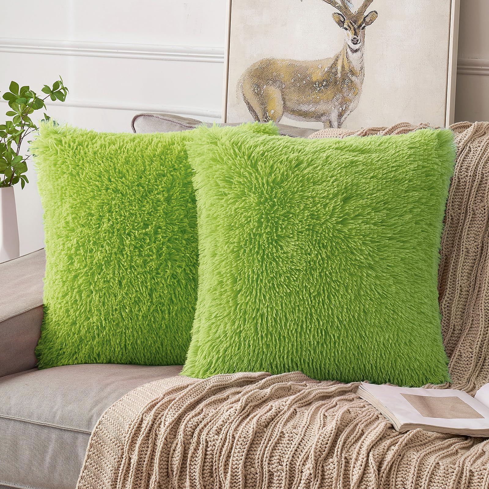 ANRODUO Pack of 2 Baby Pink Throw Pillow Covers Luxury Fluffy Pillows Faux Fur Decorative Pillows Plush Cushion Case Fuzzy Mongolian Merin Style for Bed Couch Sofa Living Room Summer Decor 16x16 Inch