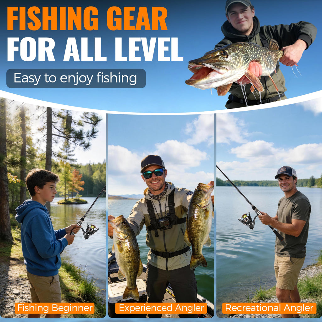 PLUSINNO Fishing Rod, Telescopic Fishing Rod and Reel Combo, Collapsible Travel Fishing Pole Rod Starter Kit, Carbon Fiber Fishing Rods and 12 +1 Bearings Stainless Steel, Fishing Gifts for Men Adults