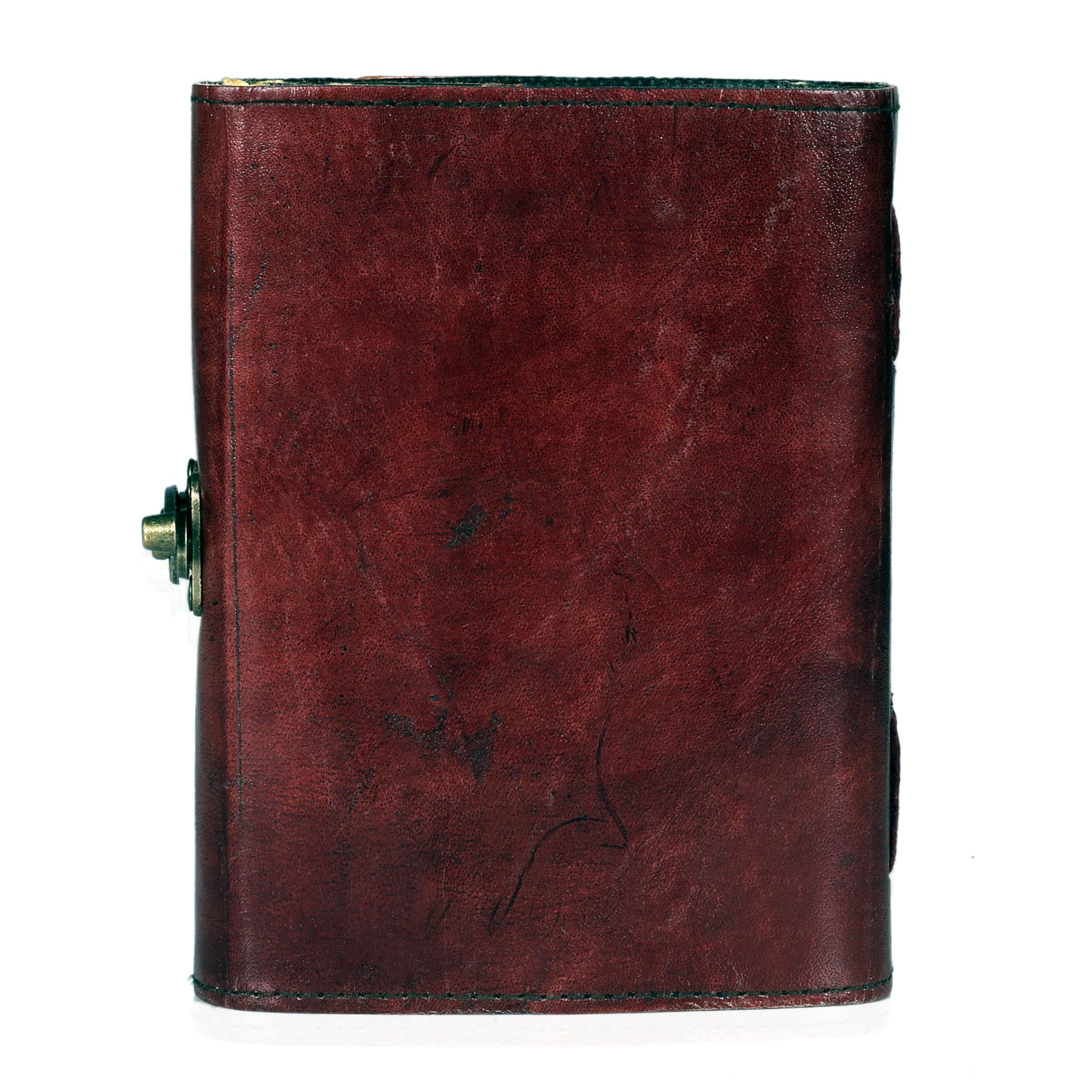 3 Moon Blue Lapis Embossed Vintage Leather Journal | 240 Pages of Antique Handmade Deckle Edge Vintage Paper, Leather Sketchbook, Drawing Journal, Great Gift (5 by 7 inch, black)