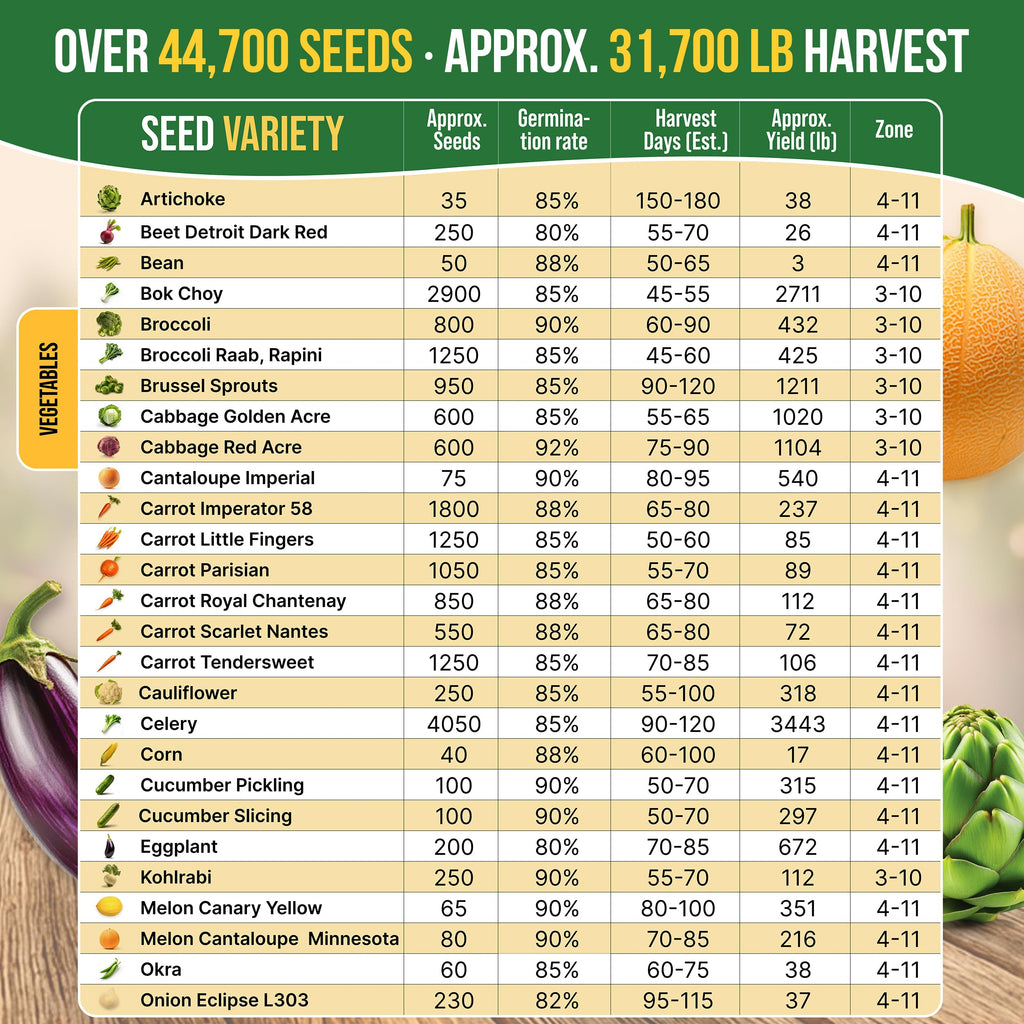 20 Vegetable Seeds Variety Pack - 12,465+ Non-GMO Heirloom Seeds for Planting Vegetables and Fruits in Individual Seed Packets, Home Garden Seed for Hydroponic, Indoor and Outdoors Gardening