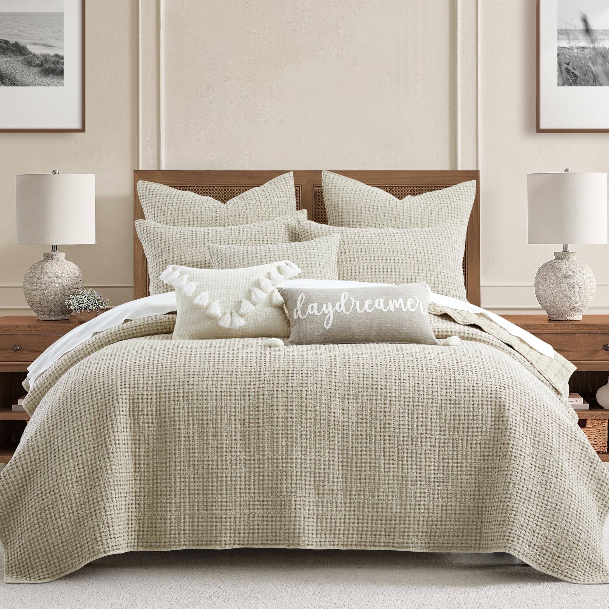 Levtex Home Mills Waffle Twin Bedspread Set (84x104in) with 1 Pillow Sham (26x20in) - Adobe - 100% Cotton Twin Size Bedspread Set - Lightweight, Soft, Pre-Washed
