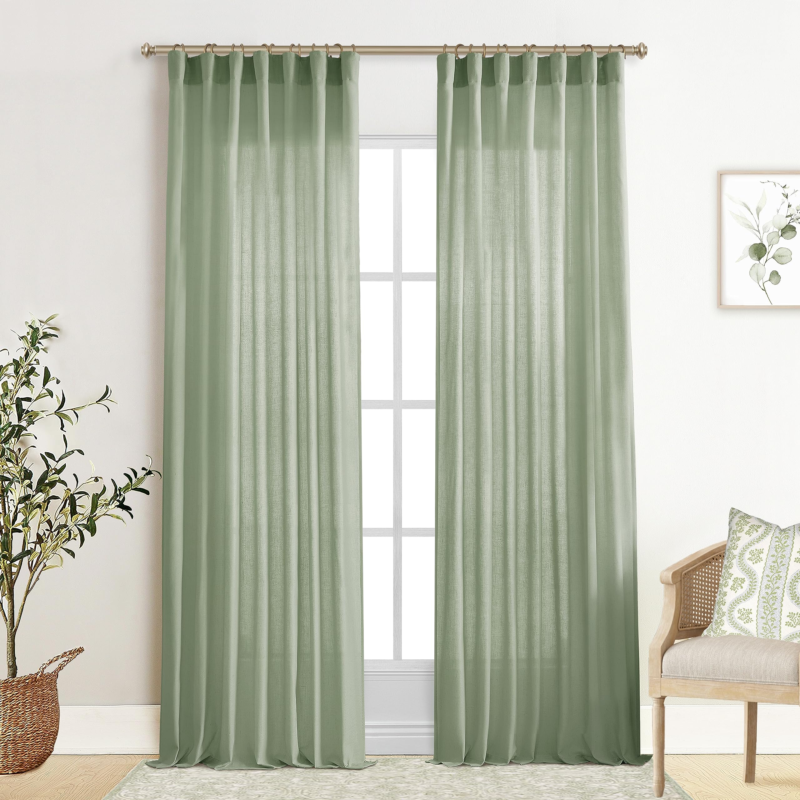 XTMYI 54 Inch Length Sheer Curtains 2 Panels Set for Bathroom,Linen Cotton Semi Privacy Boho Short Curtains for Kitchen Window Bedroom Living Room,40x54 in Long,Cream Ivory Off White