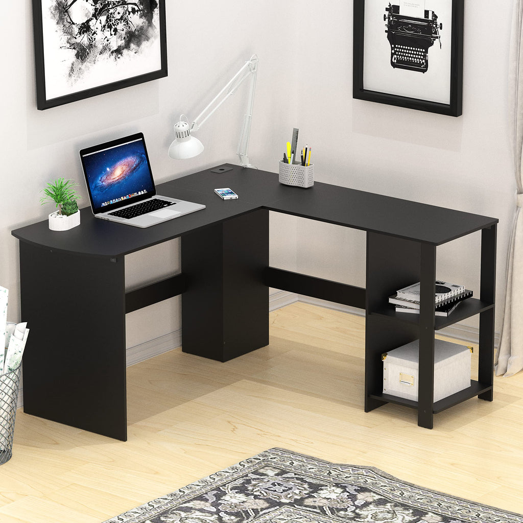 SHW 51 x 51 Inches L-Shaped Home Office Wood Corner Desk wtih Storage, Black