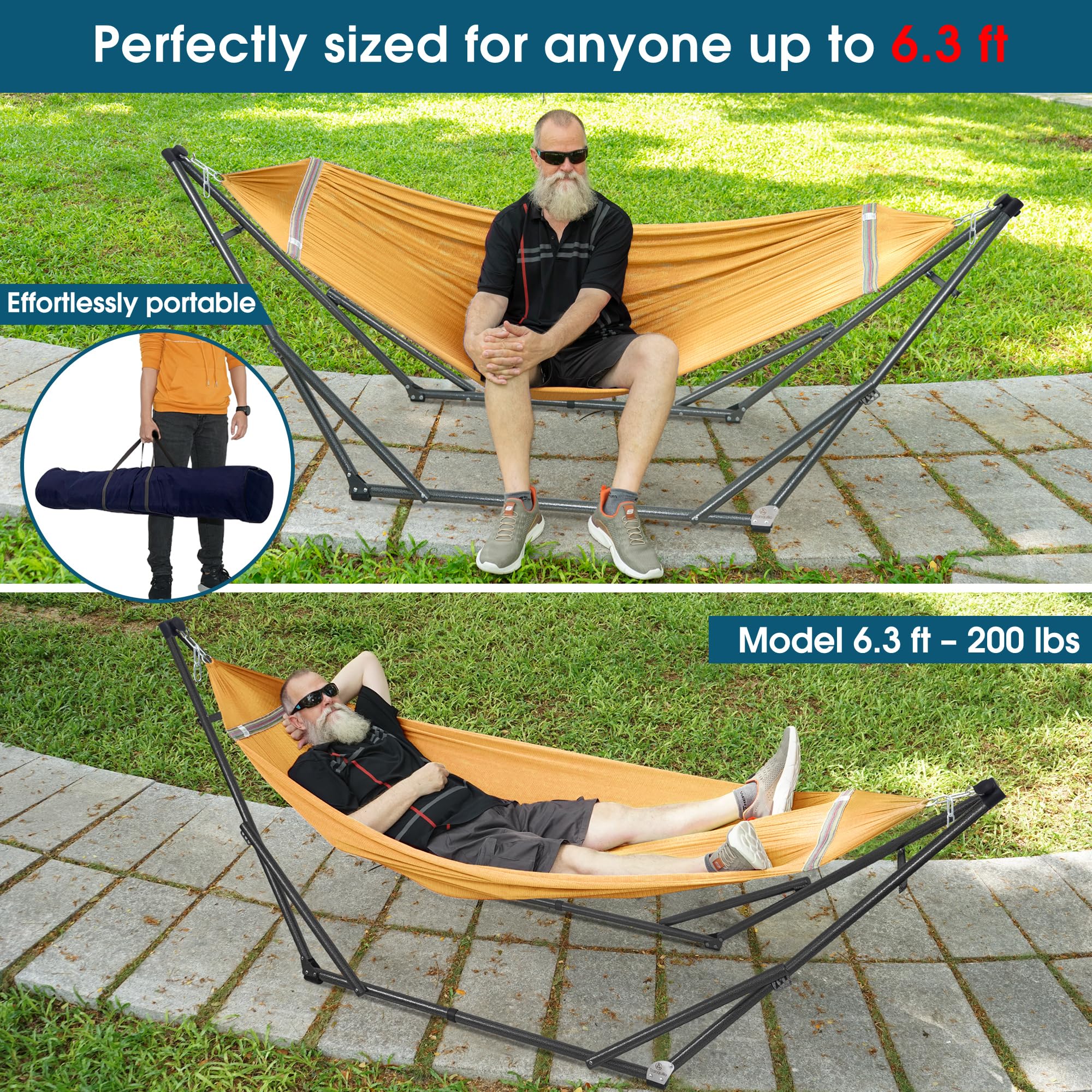 Tranquillo Unity Adjustable Hammock Stand, Hammocks Stands for The Garden, 800 lbs Capacity Steel Double Hammock Stand for 2 Persons, Premium Pre-Assembled Stand (Steel, Aegean)