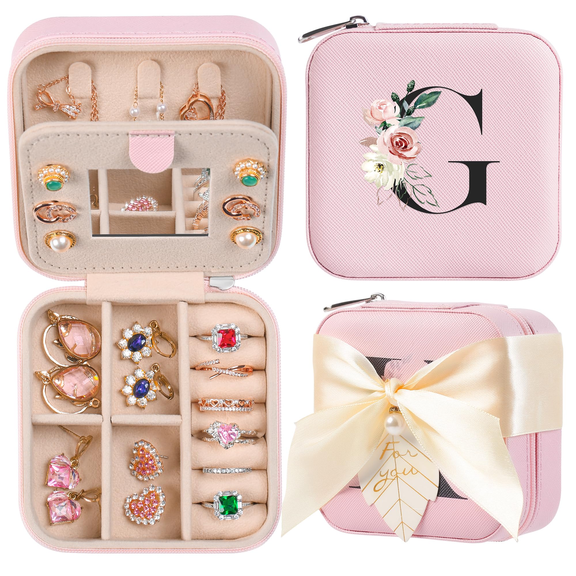 AYGXU Travel Jewelry Box for Women and Girls - Small Case With Initial A-Z - Teacher Gifts