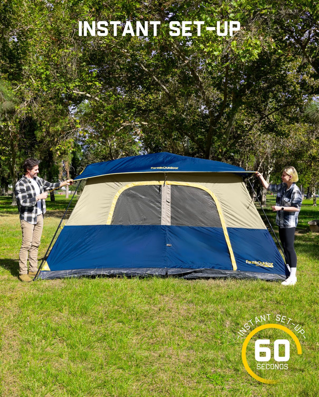 FanttikOutdoor Camping Tent 4/6/8/10 Person Instant Cabin Tent Setup in 60 Seconds with Rainfly & Windproof Portable with Carry Bag for Family Camping & Hiking, Upgraded Ventilation, Navy Blue