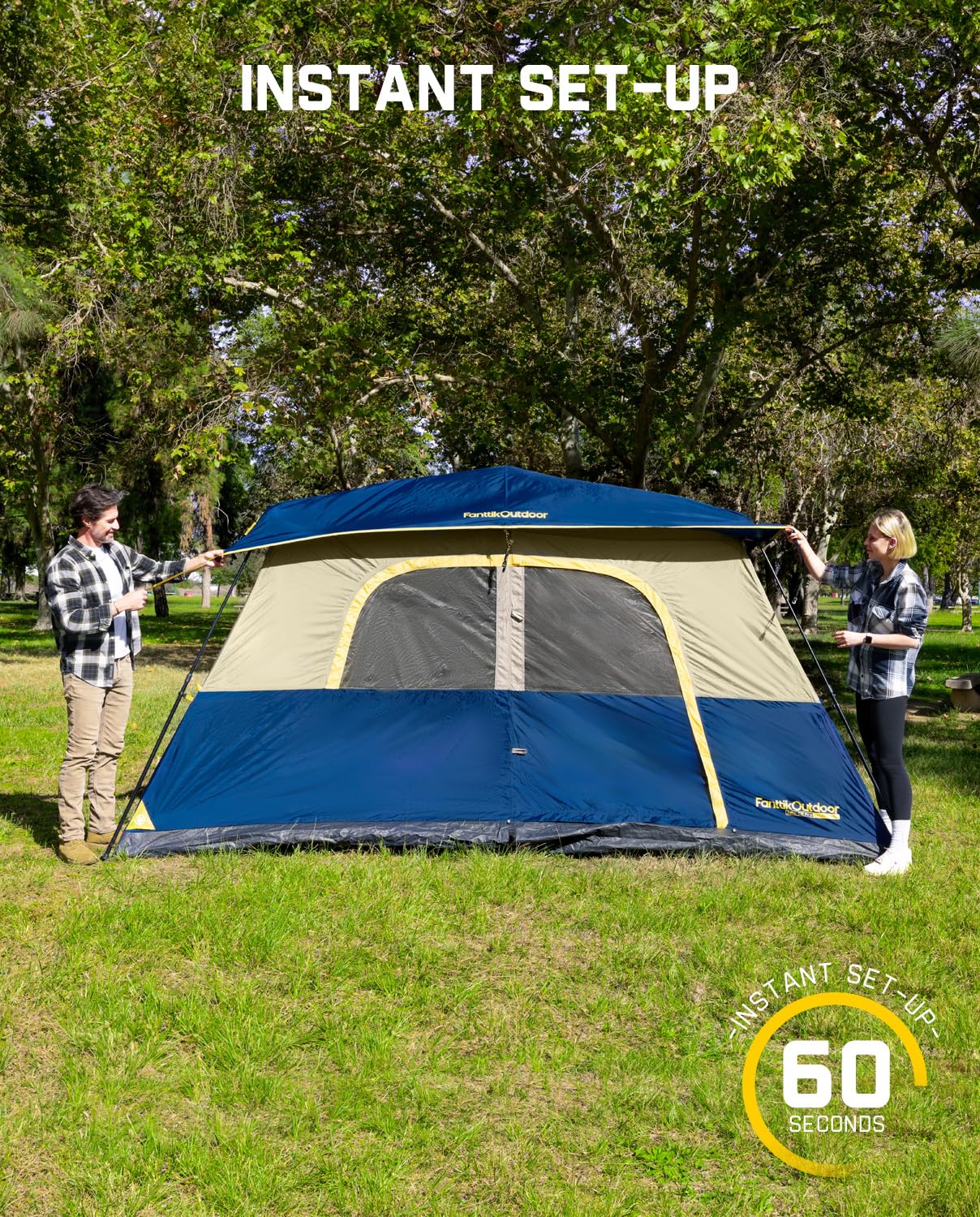 FanttikOutdoor Camping Tent 4/6/8/10 Person Instant Cabin Tent Setup in 60 Seconds with Rainfly & Windproof Portable with Carry Bag for Family Camping & Hiking, Upgraded Ventilation, Navy Blue